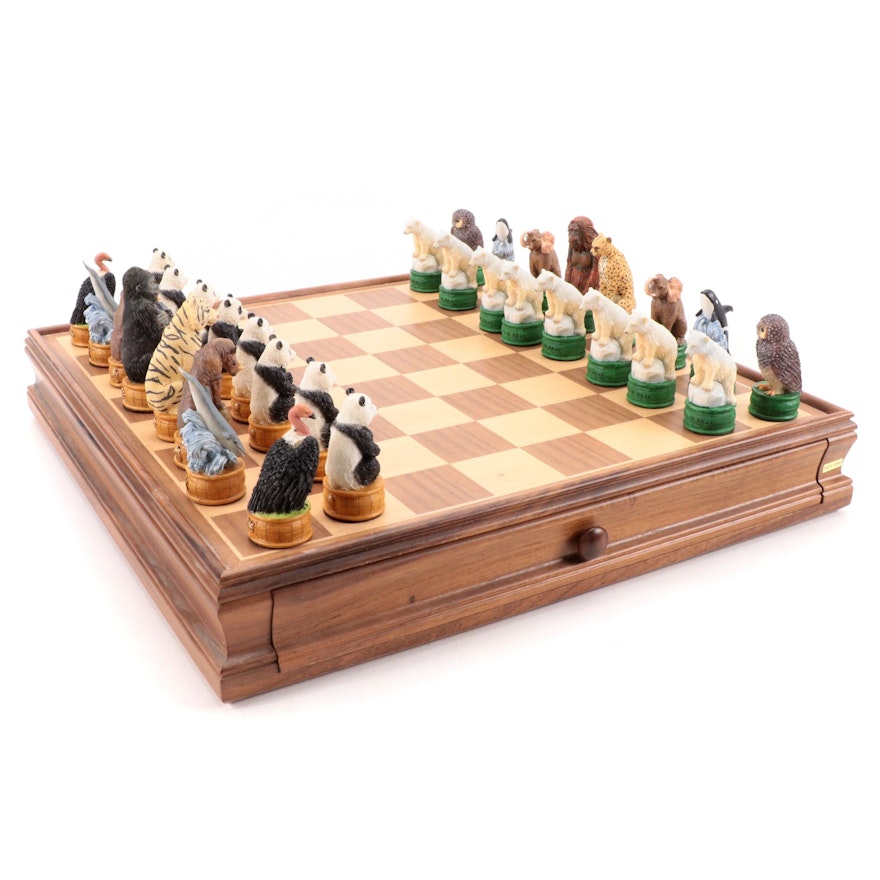 Endangered Species Wildlife Animal Resin and Wood Chess Set