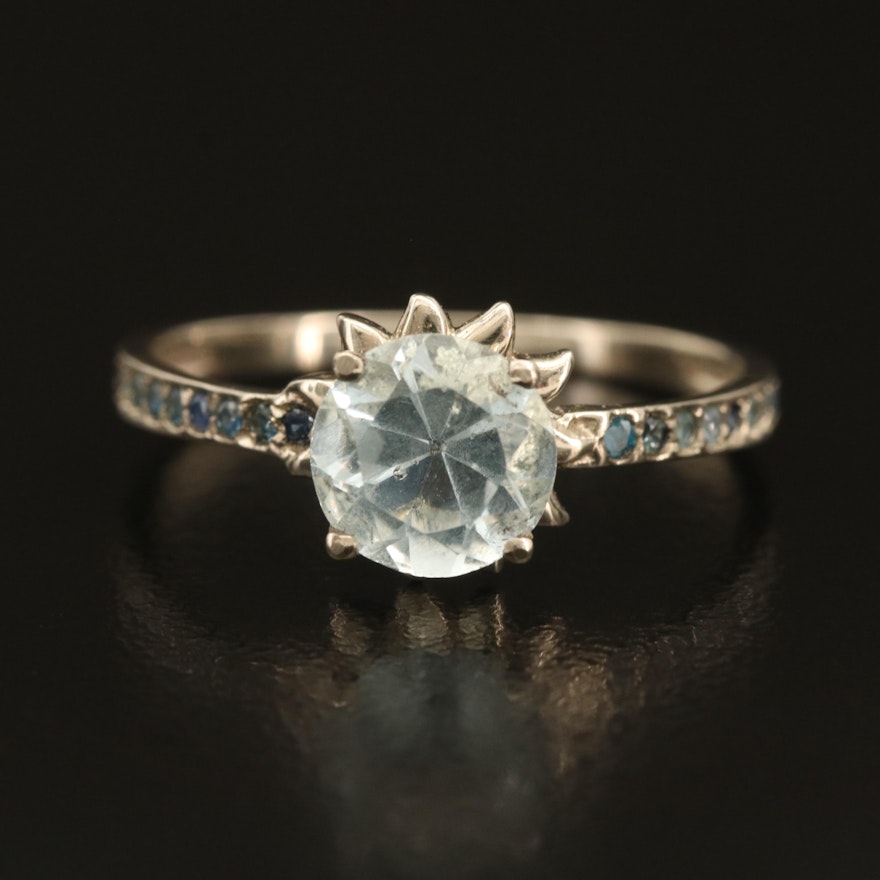 14K Aquamarine, Sapphire and Diamond Ring