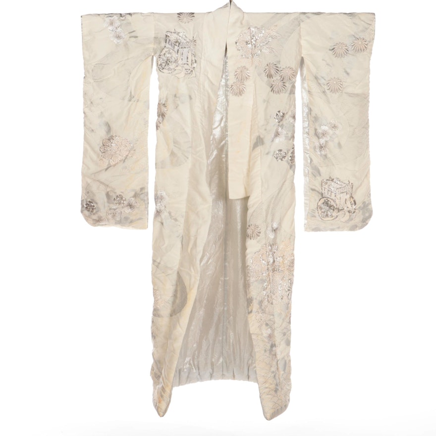 Floral Metallic Embroidered Furisode Shiromuku Wedding Kimono