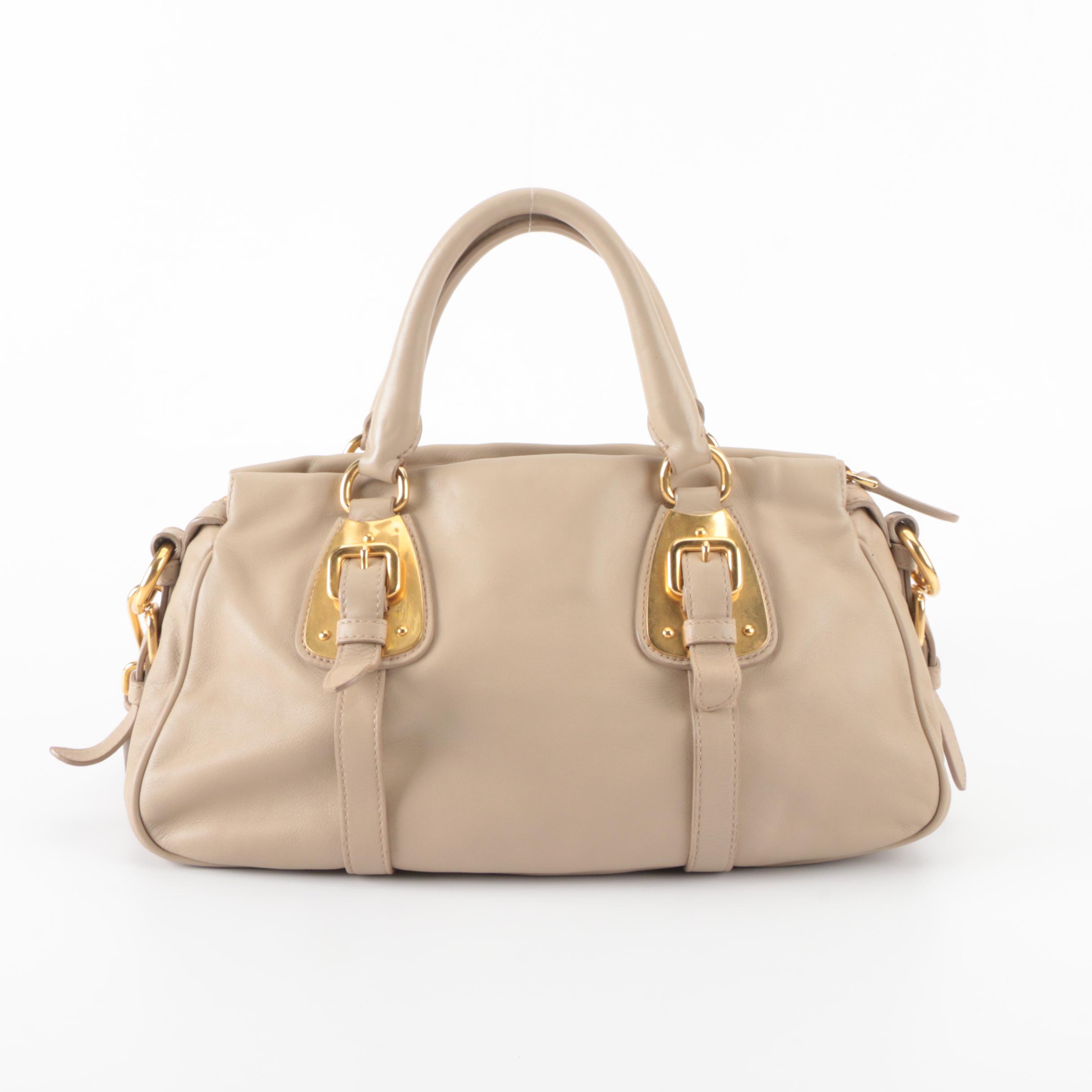 Prada Small Satchel in Beige Soft Calfskin with Detachable Strap