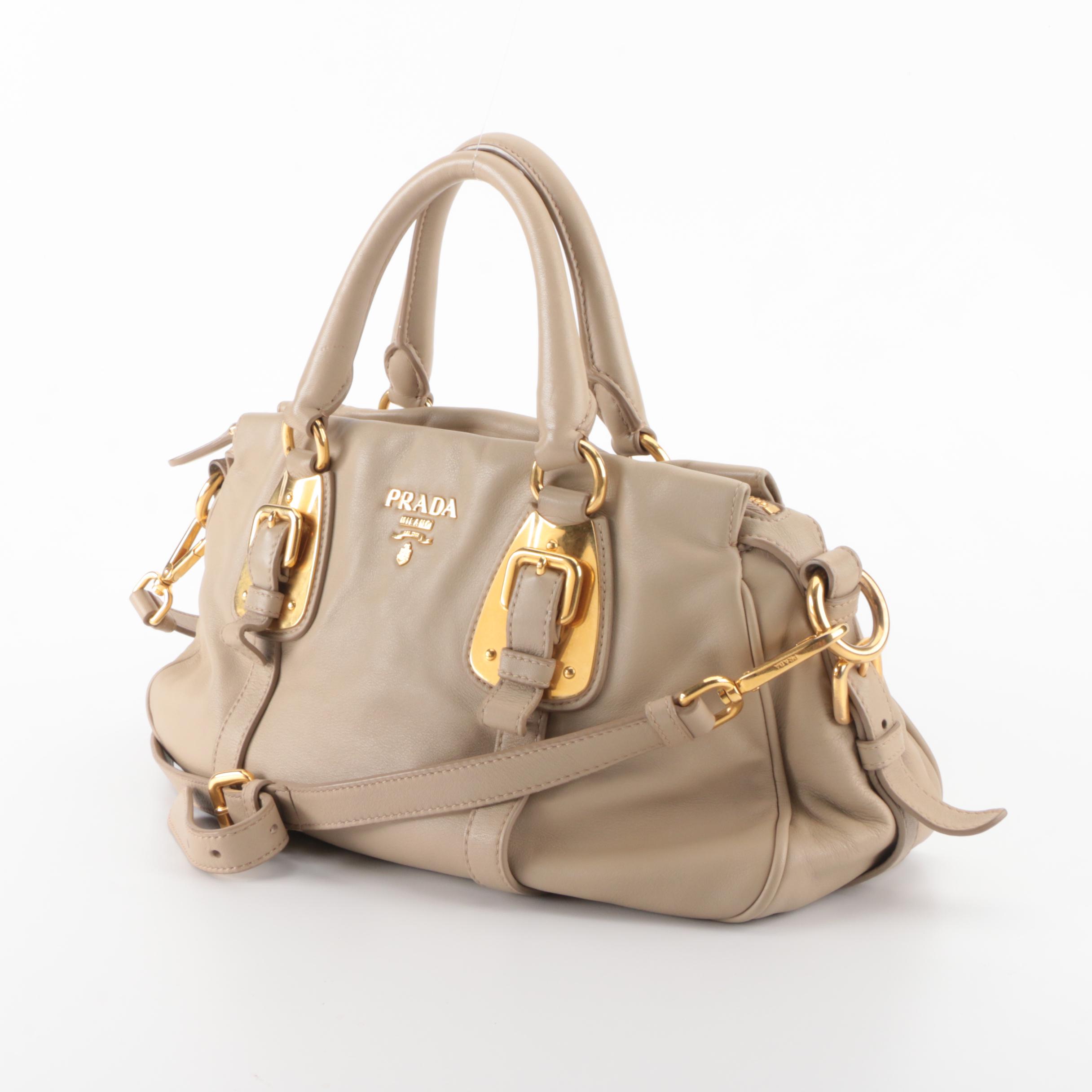 Prada Small Satchel in Beige Soft Calfskin with Detachable Strap
