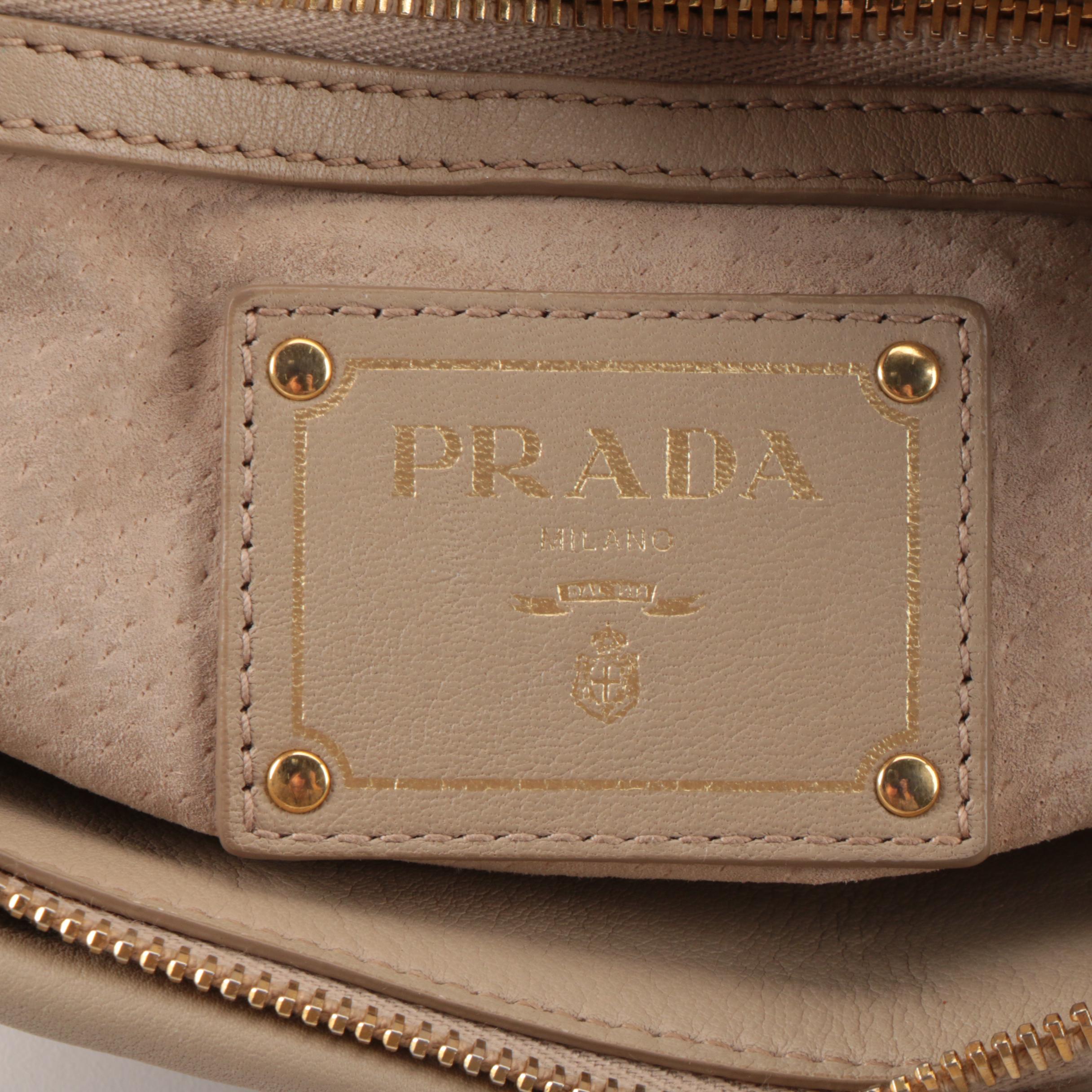 Prada Small Satchel in Beige Soft Calfskin with Detachable Strap