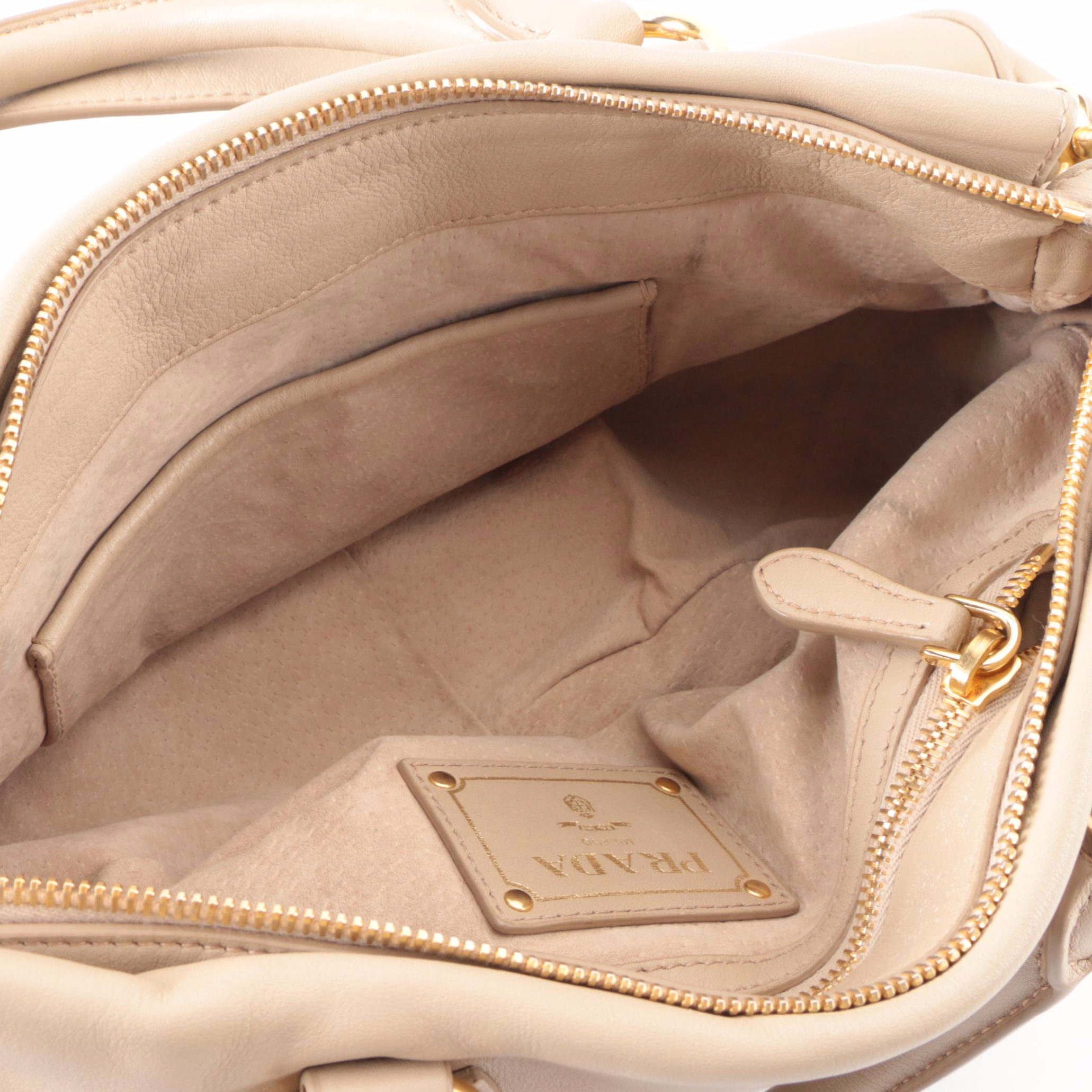 Prada Small Satchel in Beige Soft Calfskin with Detachable Strap