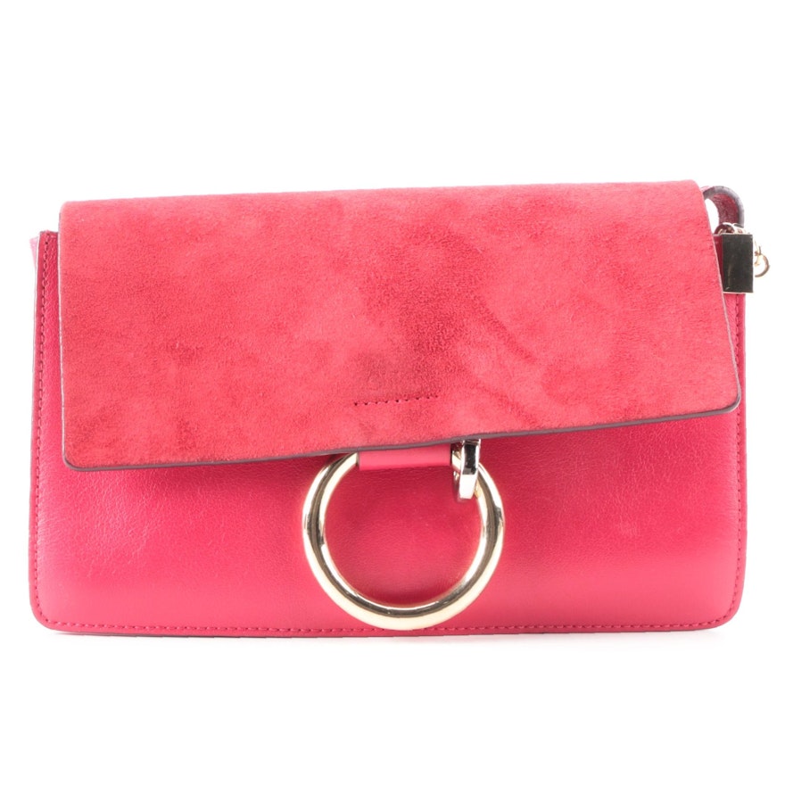 Chloé Faye Shoulder Bag Small in Red Suede and Leather