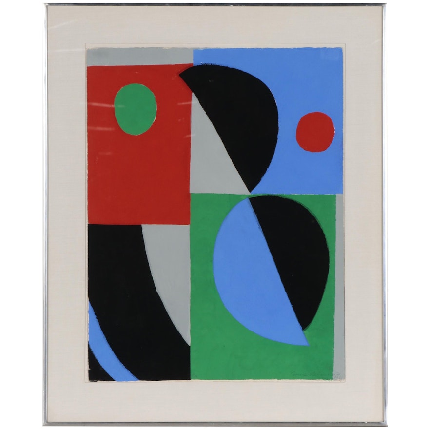 Sonia Delaunay Gouache Pochoir "Poésie de Mots, Poésie de Couleurs," 1961