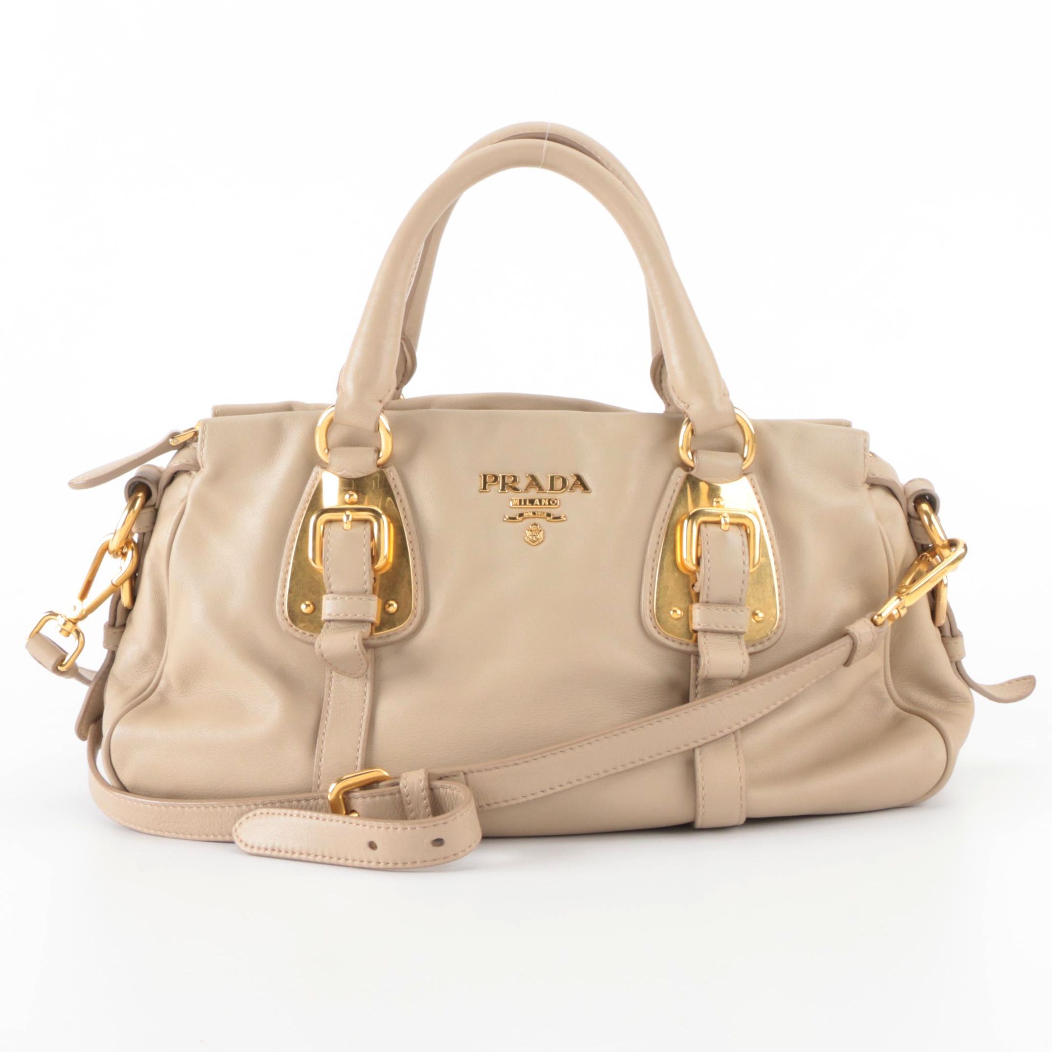 Prada Small Satchel in Beige Soft Calfskin with Detachable Strap