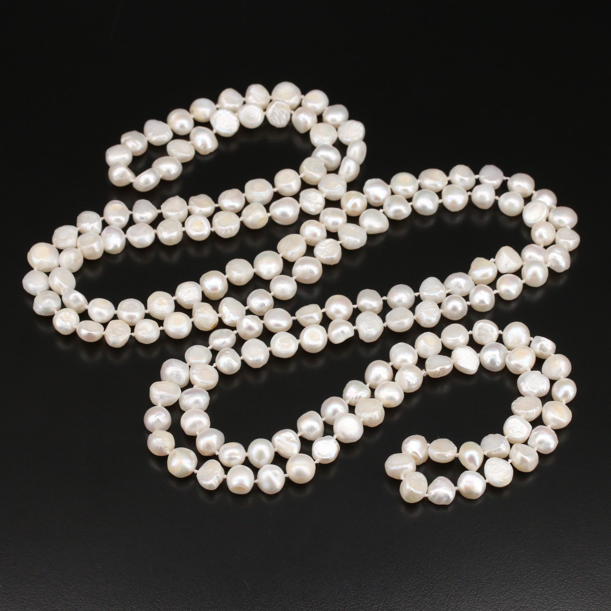 Endless Knotted Pearl Necklace