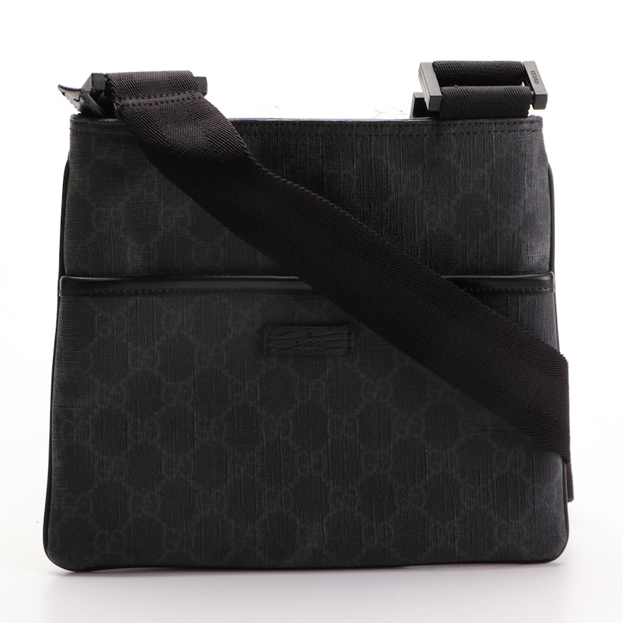 Gucci Black GG Supreme Coated Canvas Flat Messenger Crossbody