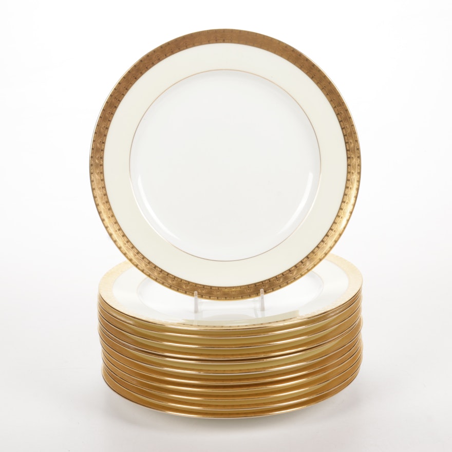 Minton Gilt Decorated Bone China Dinner Plates