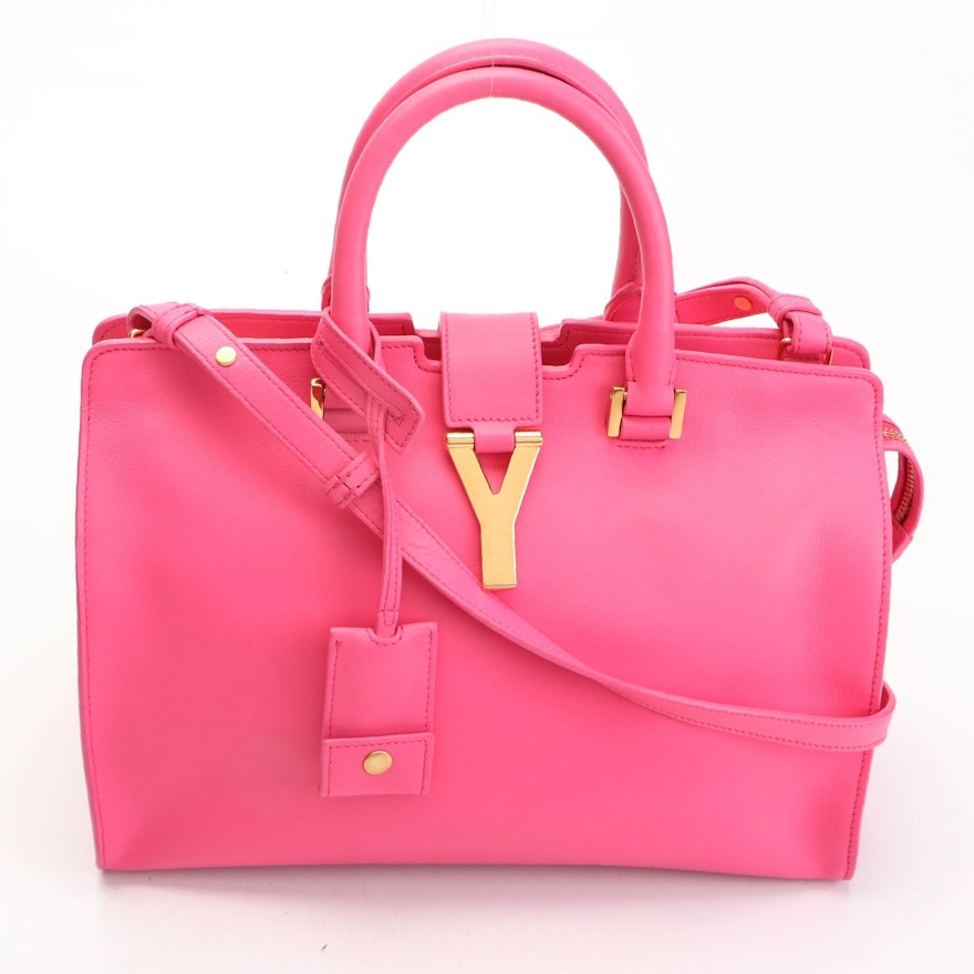 Saint Laurent Small Classic Y Cabas Bag in Pink Calfskin Leather