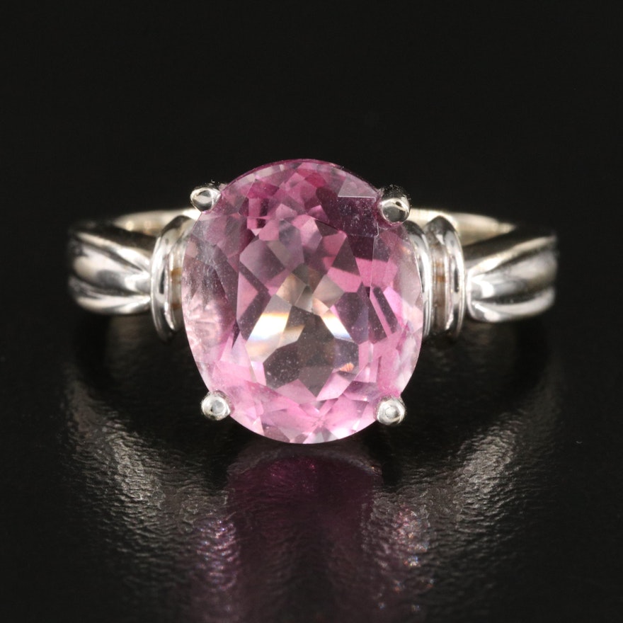 14K Pink Sapphire Solitaire Ring with Fluted Shoulders