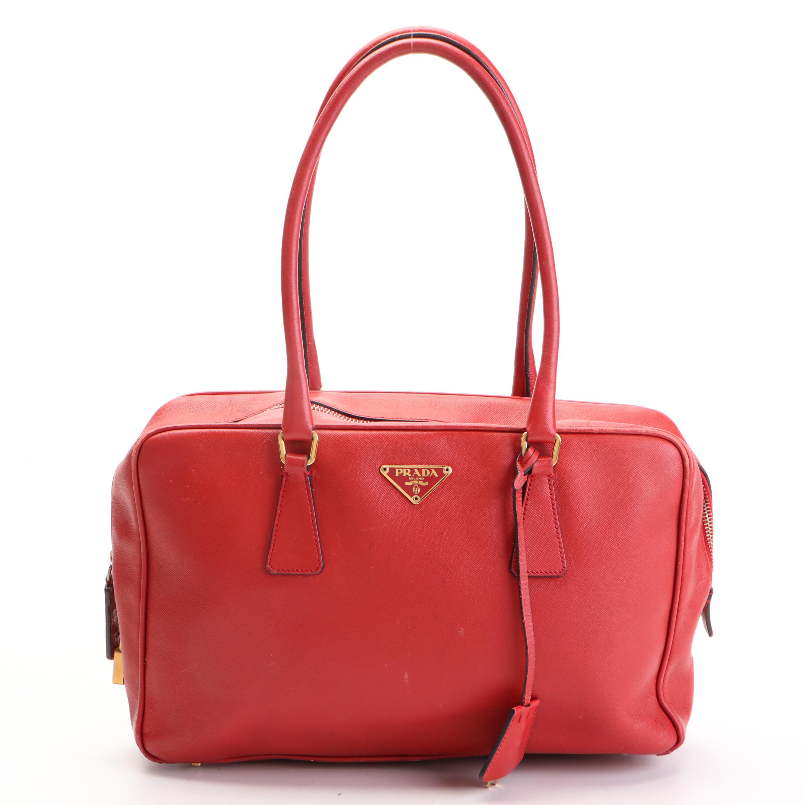 Prada Bowler Bauletto Bag in Red Saffiano Leather