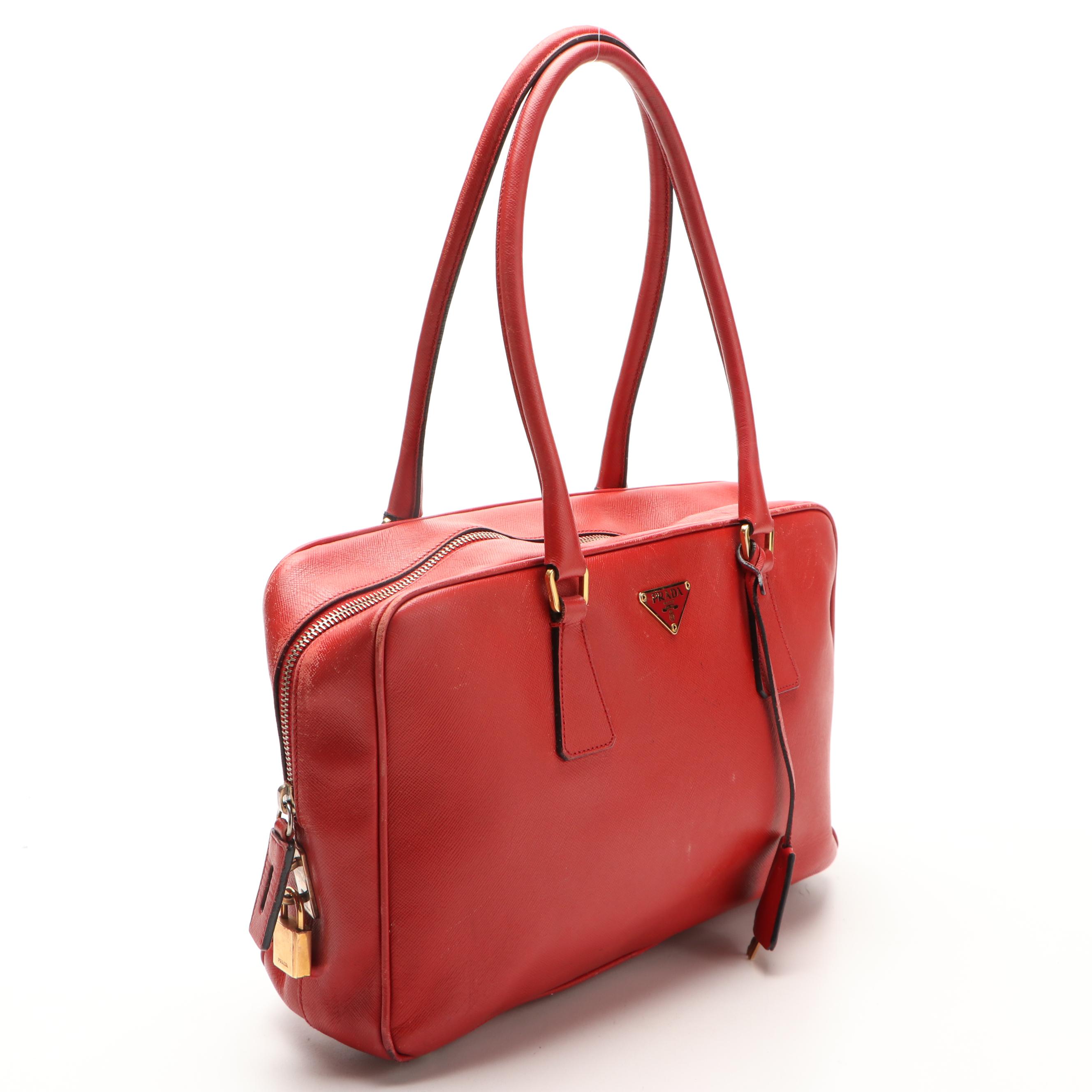 Prada Bowler Bauletto Bag in Red Saffiano Leather