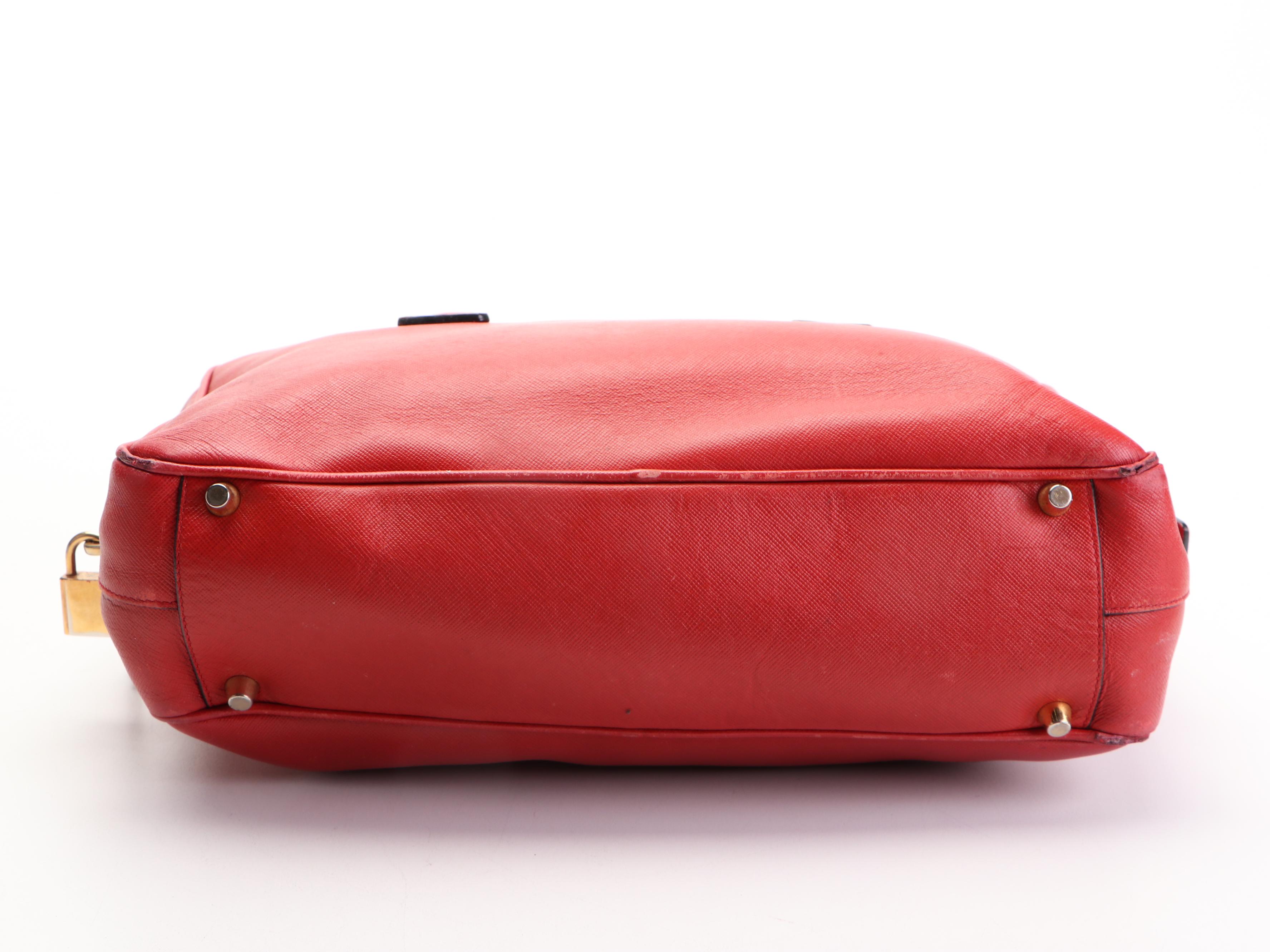 Prada Bowler Bauletto Bag in Red Saffiano Leather
