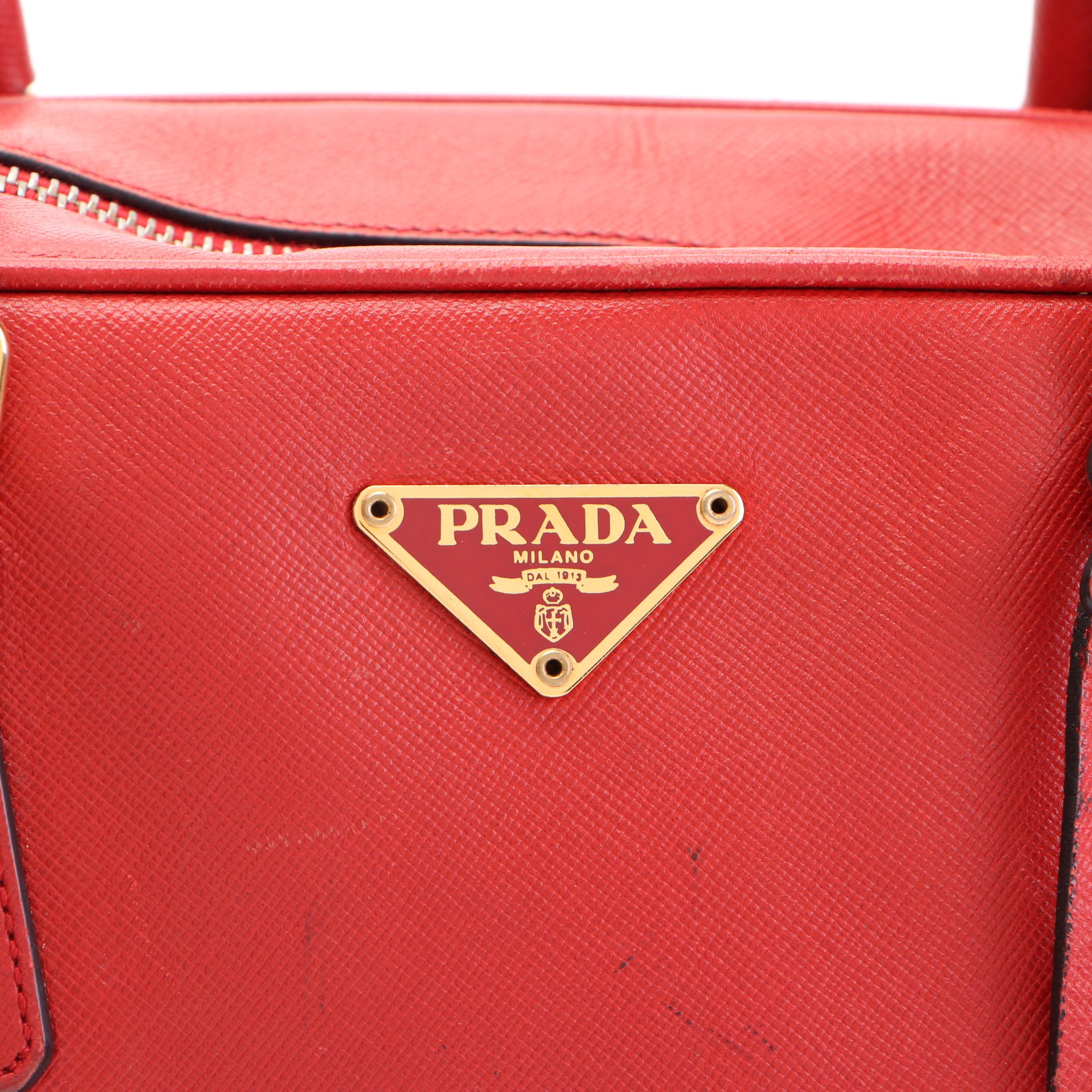 Prada Bowler Bauletto Bag in Red Saffiano Leather