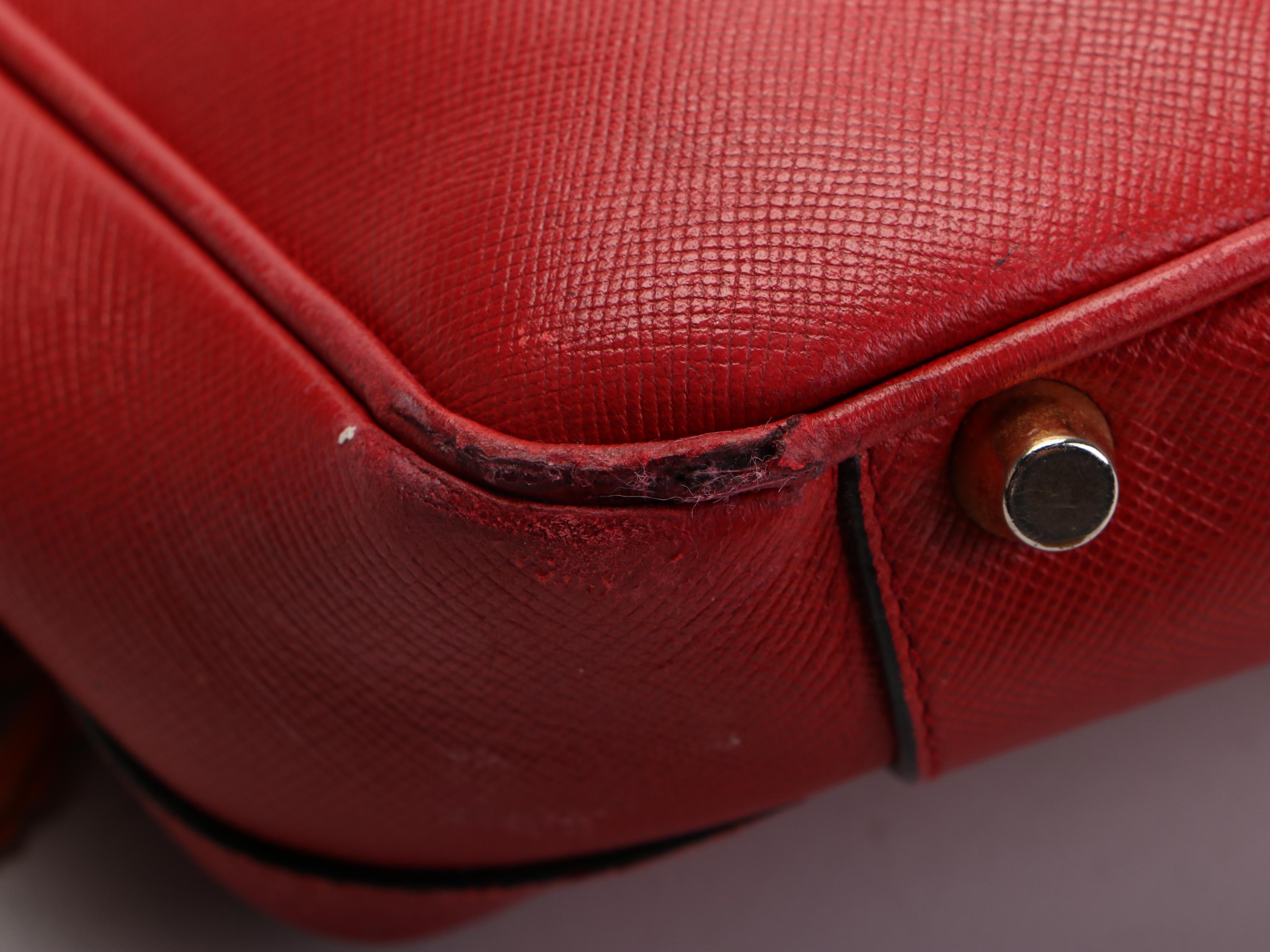 Prada Bowler Bauletto Bag in Red Saffiano Leather