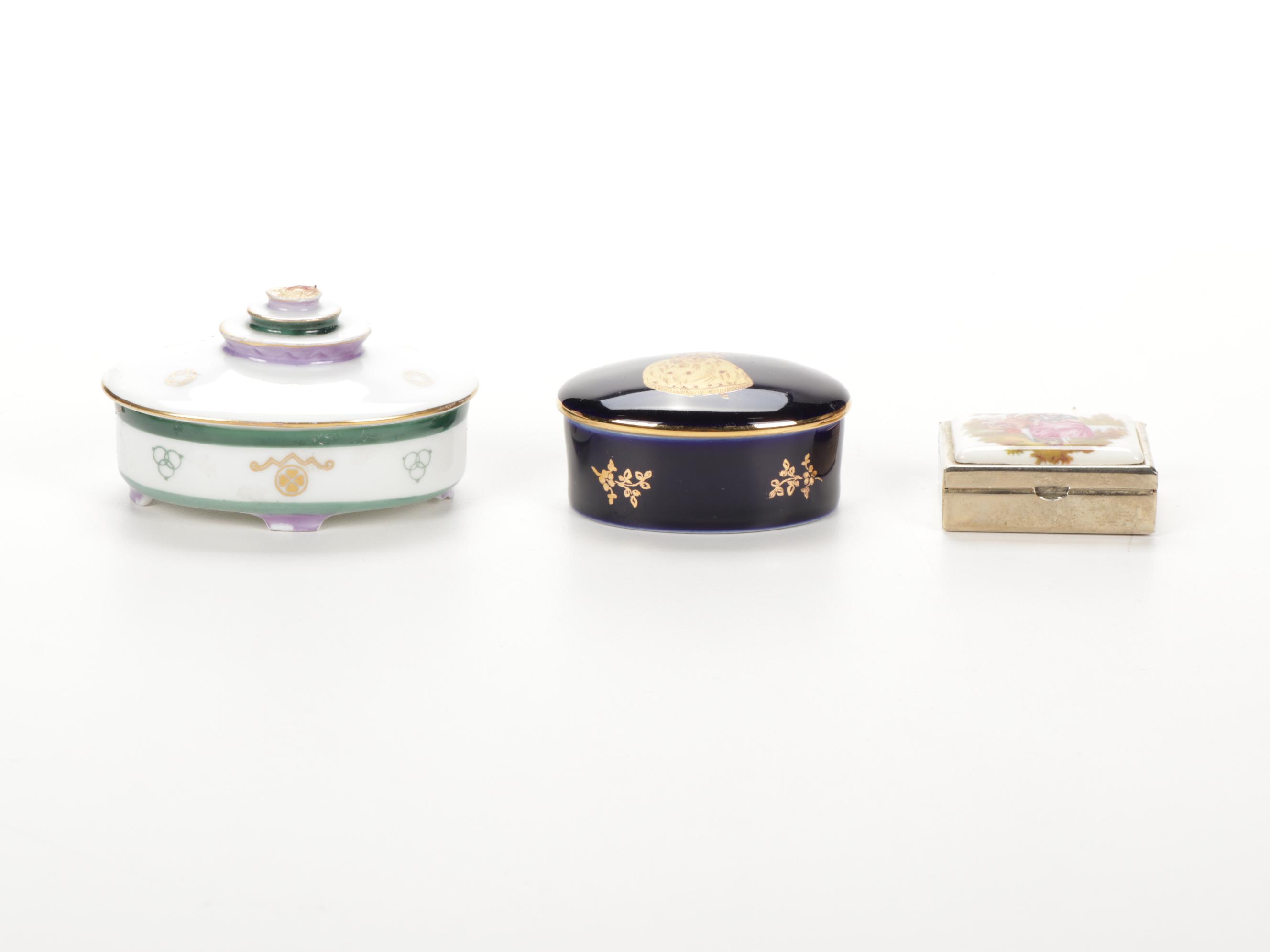 Graf Von Henneberg Relish Tray, Royal Doulton "March" Figurine and Limoges Boxes