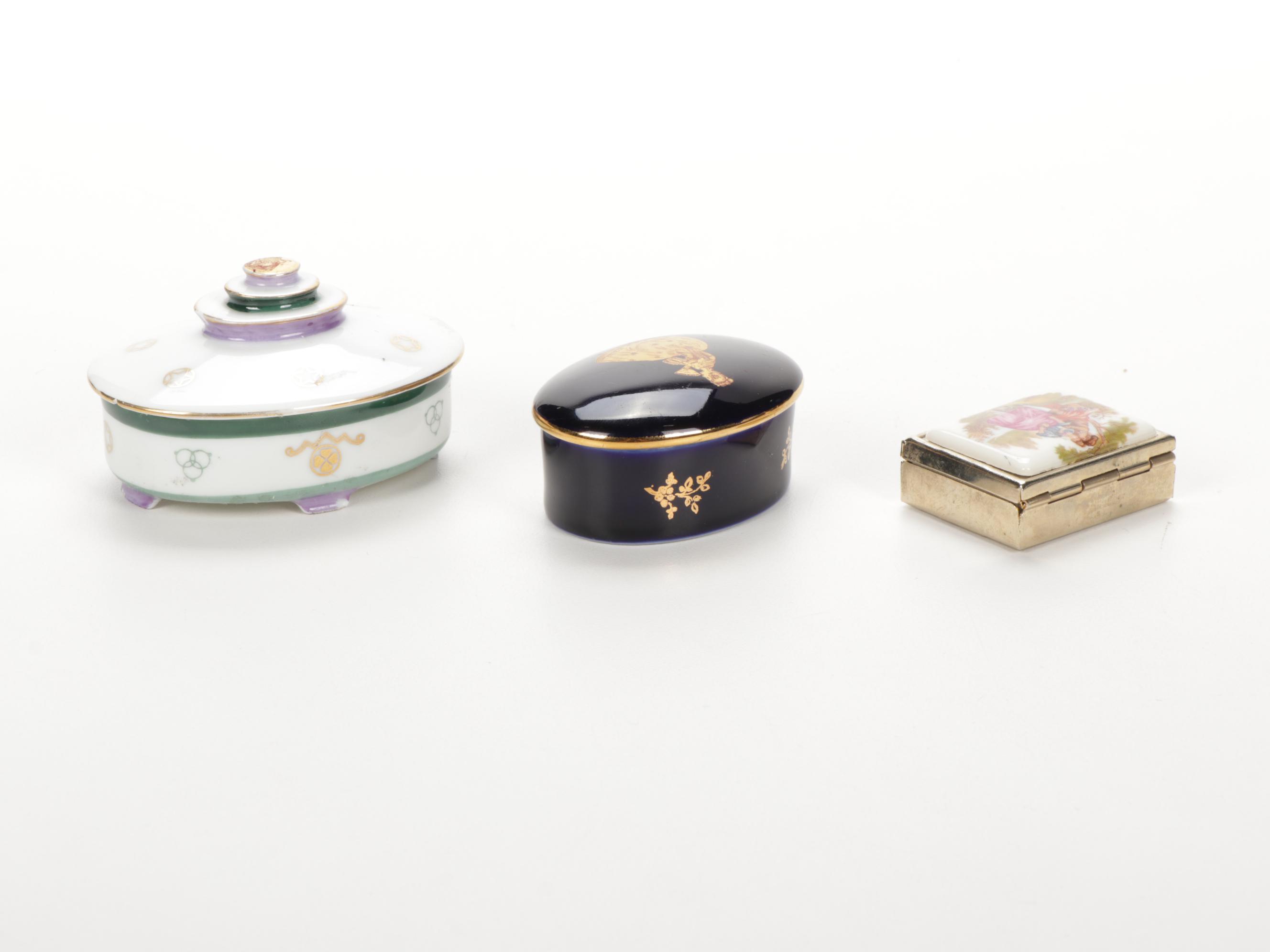 Graf Von Henneberg Relish Tray, Royal Doulton "March" Figurine and Limoges Boxes