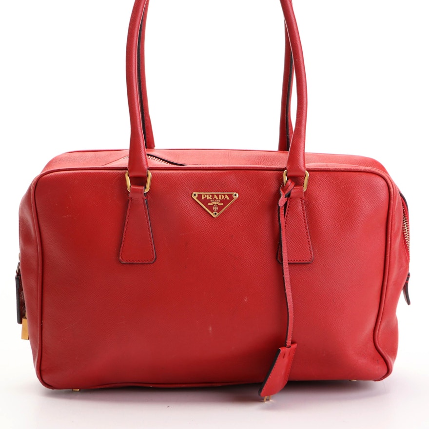 Prada Bowler Bauletto Bag in Red Saffiano Leather