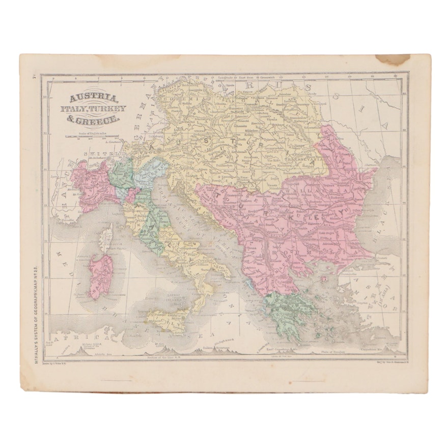 Francis McNally Hand-Colored Lithograph Map of European Countries