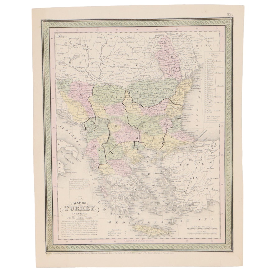Thomas, Cowperthwait & Co Hand-Colored Lithograph Map of Turkey