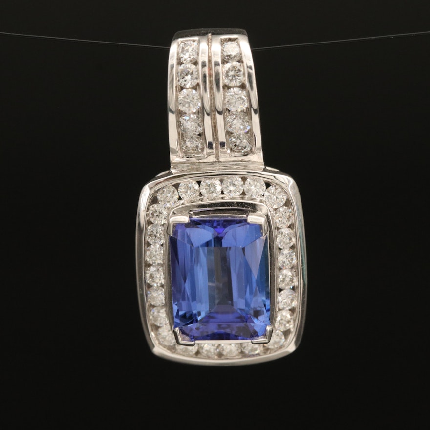 14K 3.38 CT Tanzanite and Diamond Halo Pendant