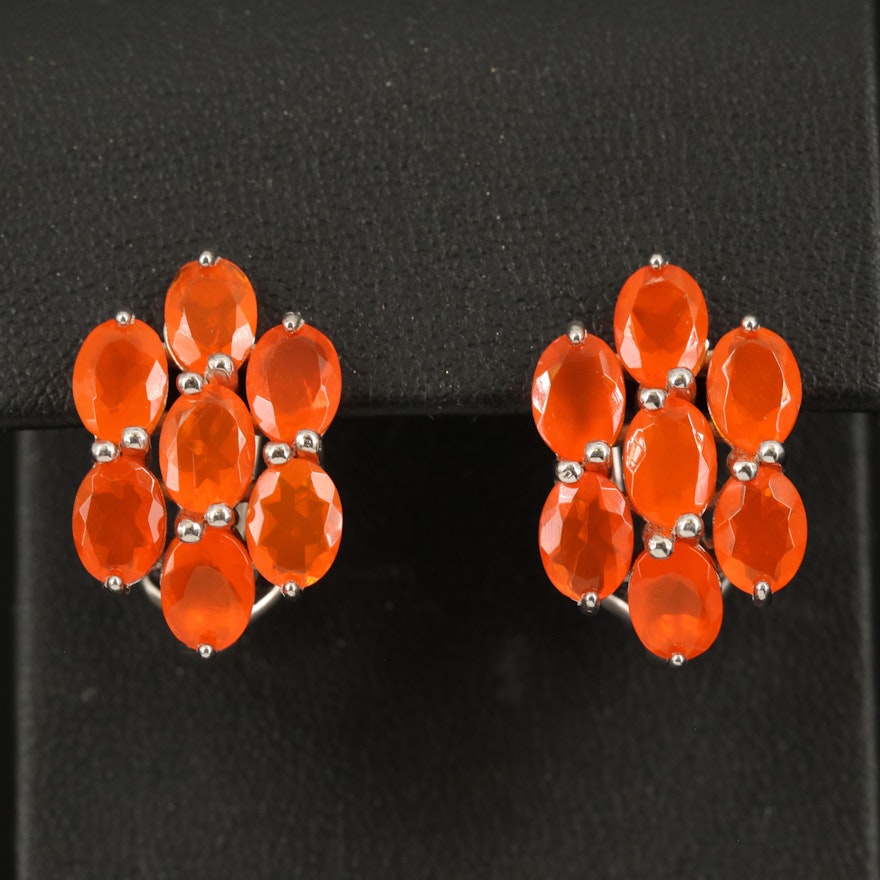Sterling Fire Opal Cluster Earrings