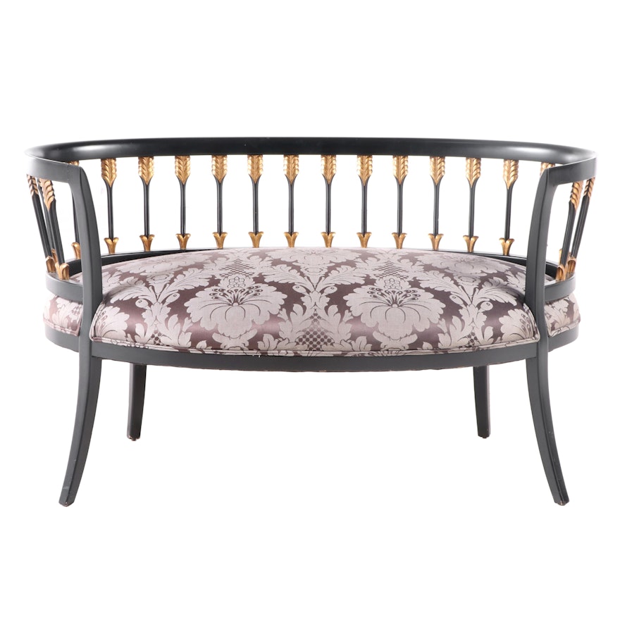 Neoclassical Style Ebonized and Parcel-Gilt Arrow-Back Settee