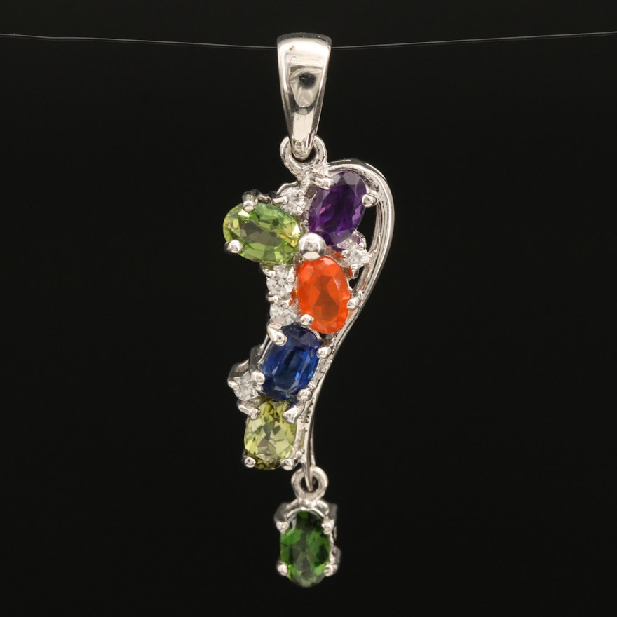 Sterling Amethyst, Opal and Zircon Cluster Pendant