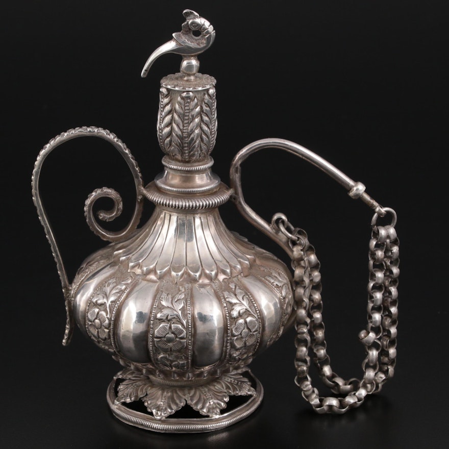 Indian Silver and Metal Chuski Opium Water Flask, Late Mughal Period