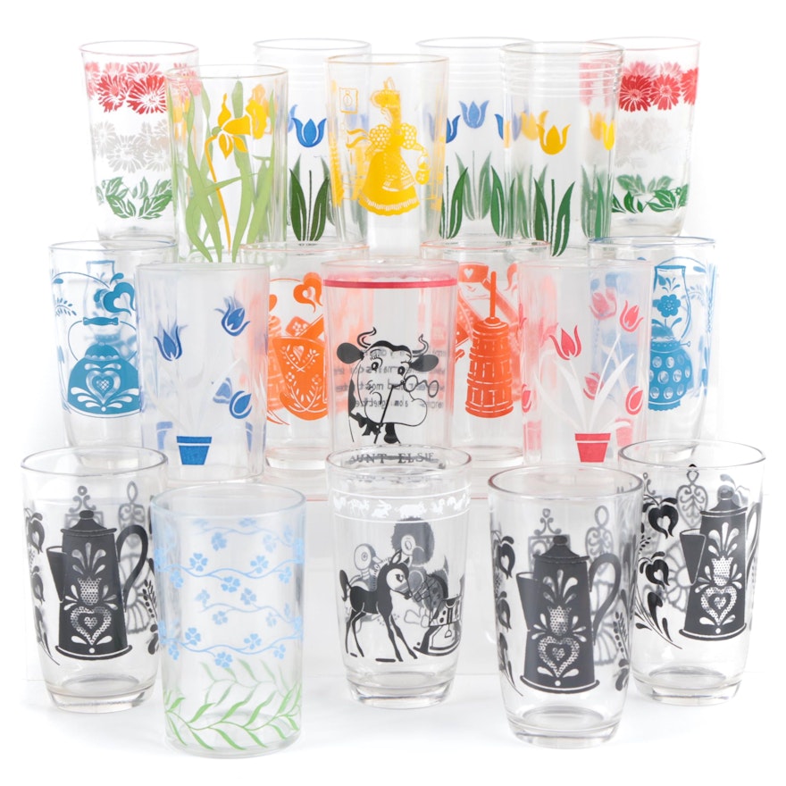 Decorated Floral Motif and Other Juice Glass, Mid-20th Century