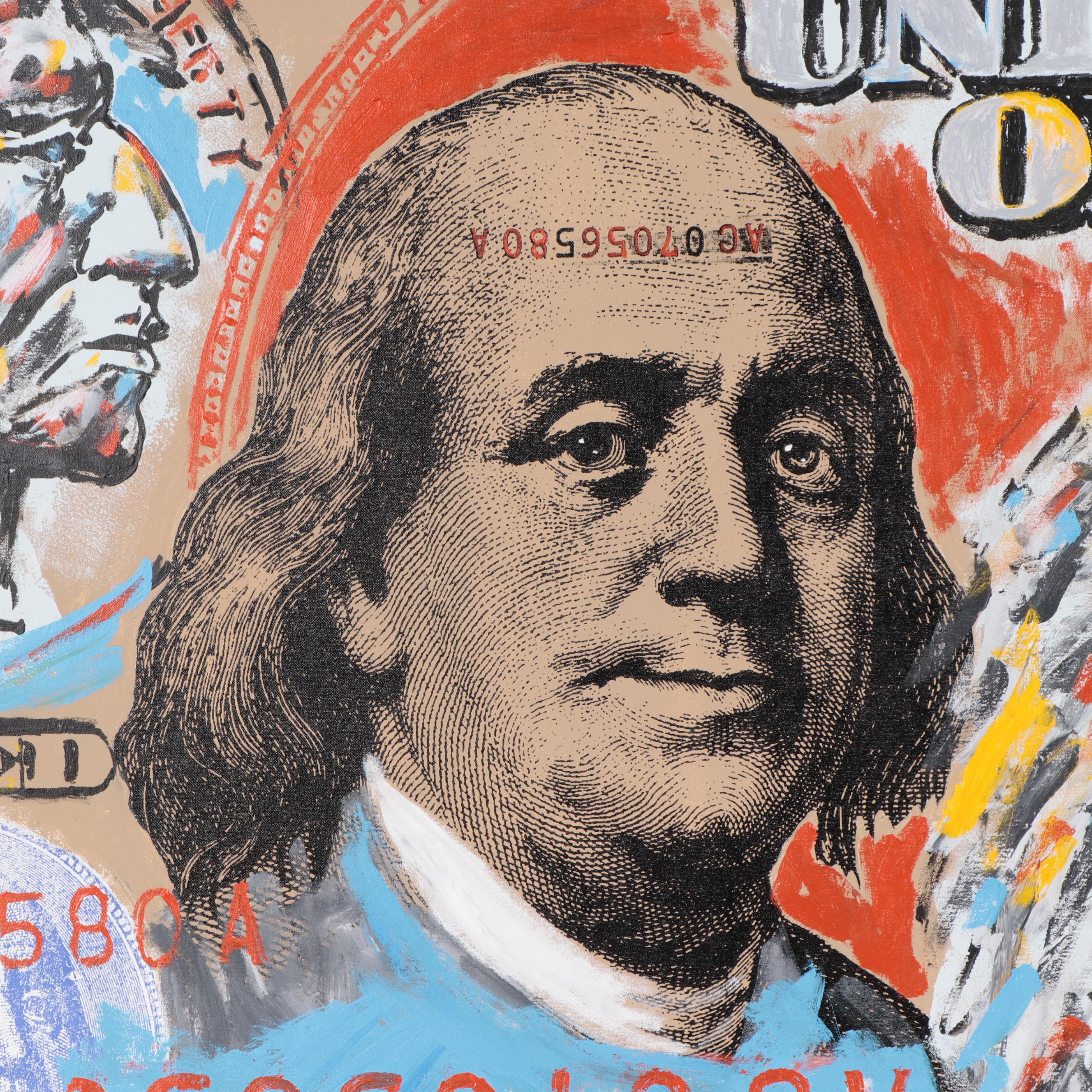 John Stango Large-Scale Pop Art Mixed Media Painting "Ben Hundred"