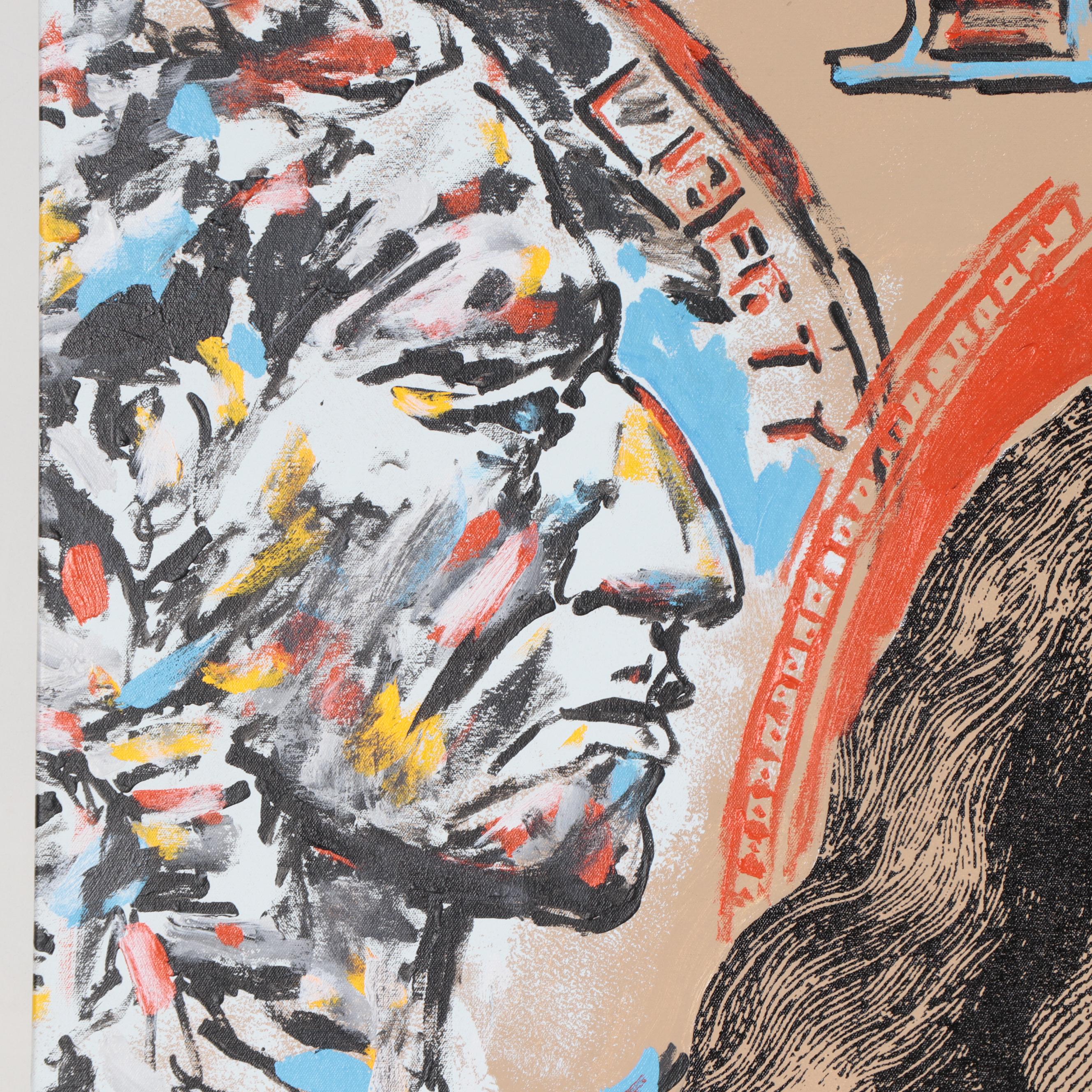 John Stango Large-Scale Pop Art Mixed Media Painting "Ben Hundred"