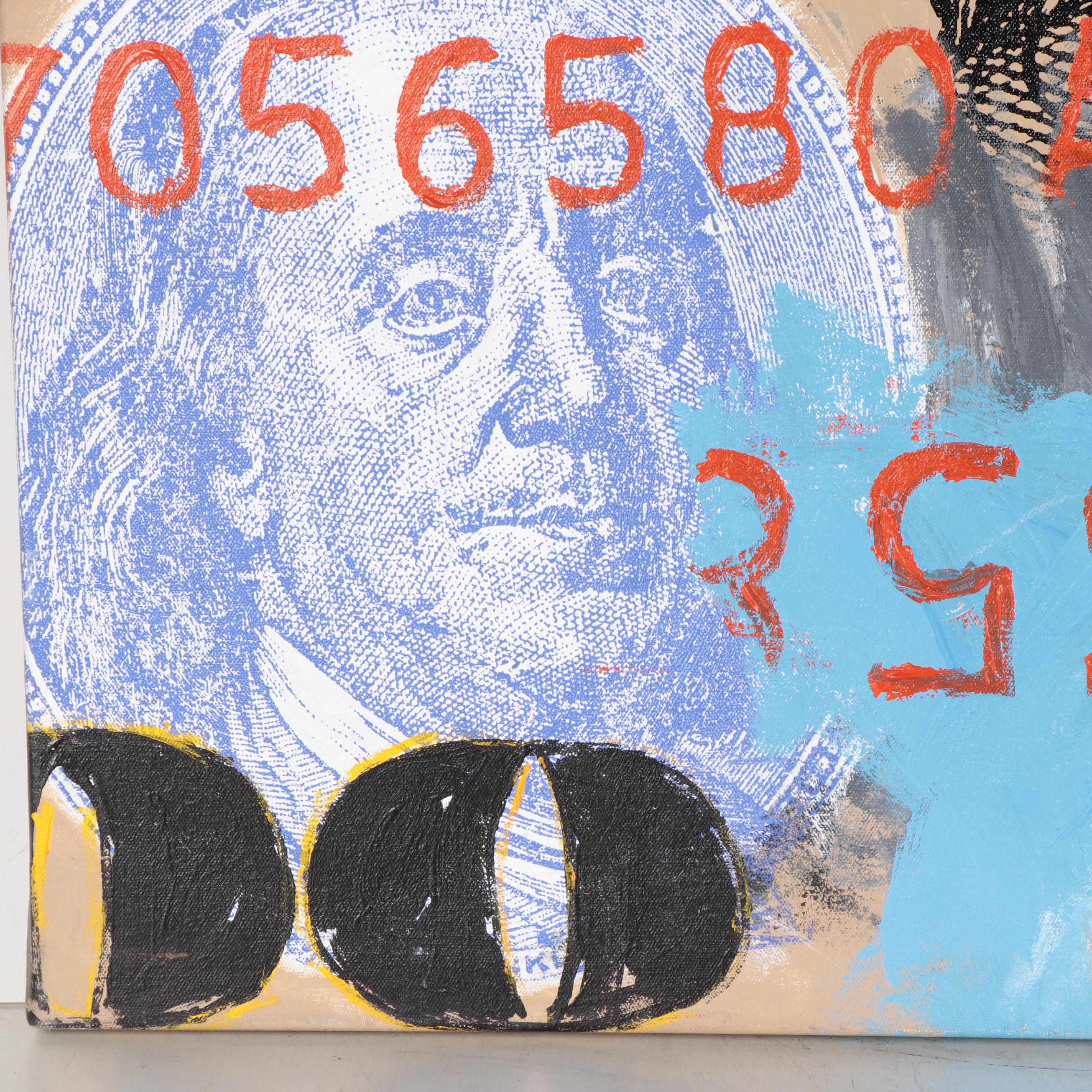 John Stango Large-Scale Pop Art Mixed Media Painting "Ben Hundred"