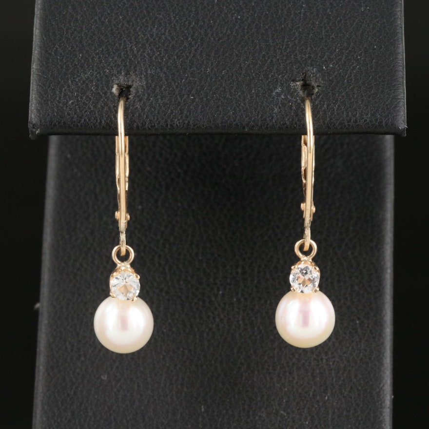 14K Pearl and Topaz Earrings