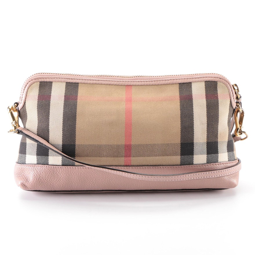 Burberry Abingdon "House Check" and Pink Leather Convertible Crossbody Clutch