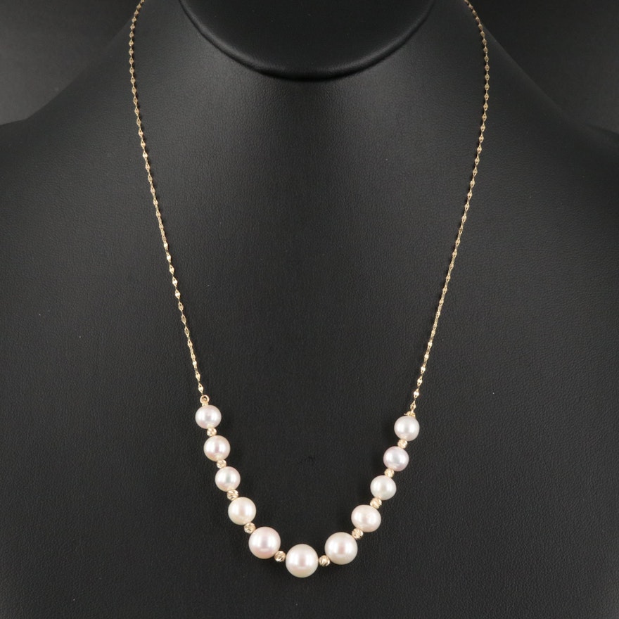 14K Pearl and Fancy Link Chain Necklace