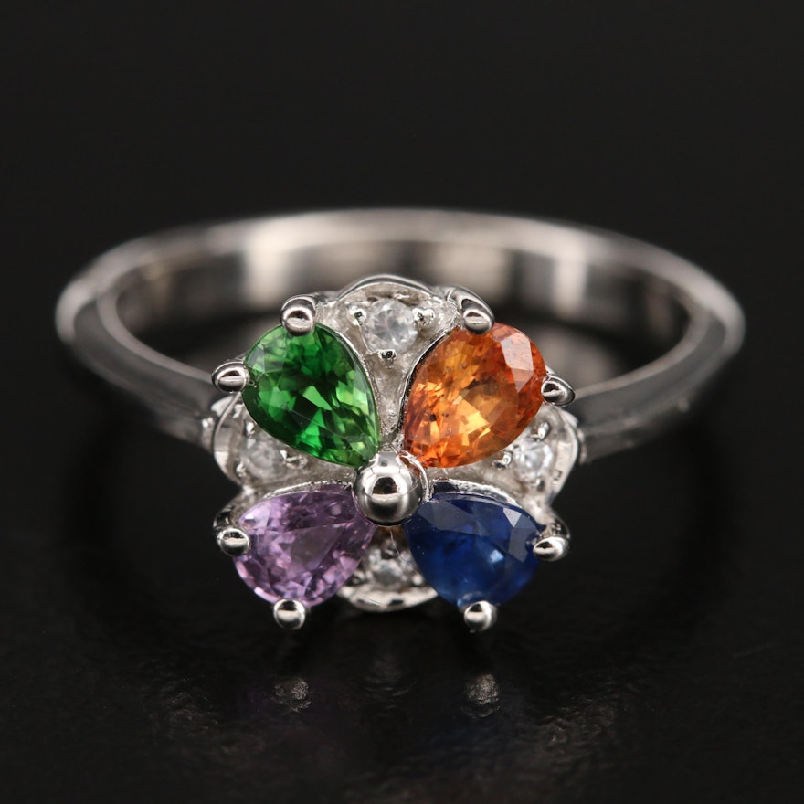 Sterling Sapphire, Diopside and Zircon Ring