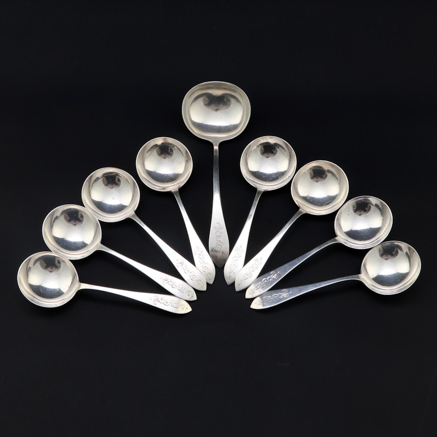Dominick & Haff "Pointed Antique" Sterling Cream Soup Spoons and More
