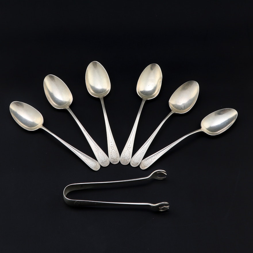 Gorham "Hamilton" Sterling Silver Teaspoons and Sugar Tongs, Early/Mid 20th C.