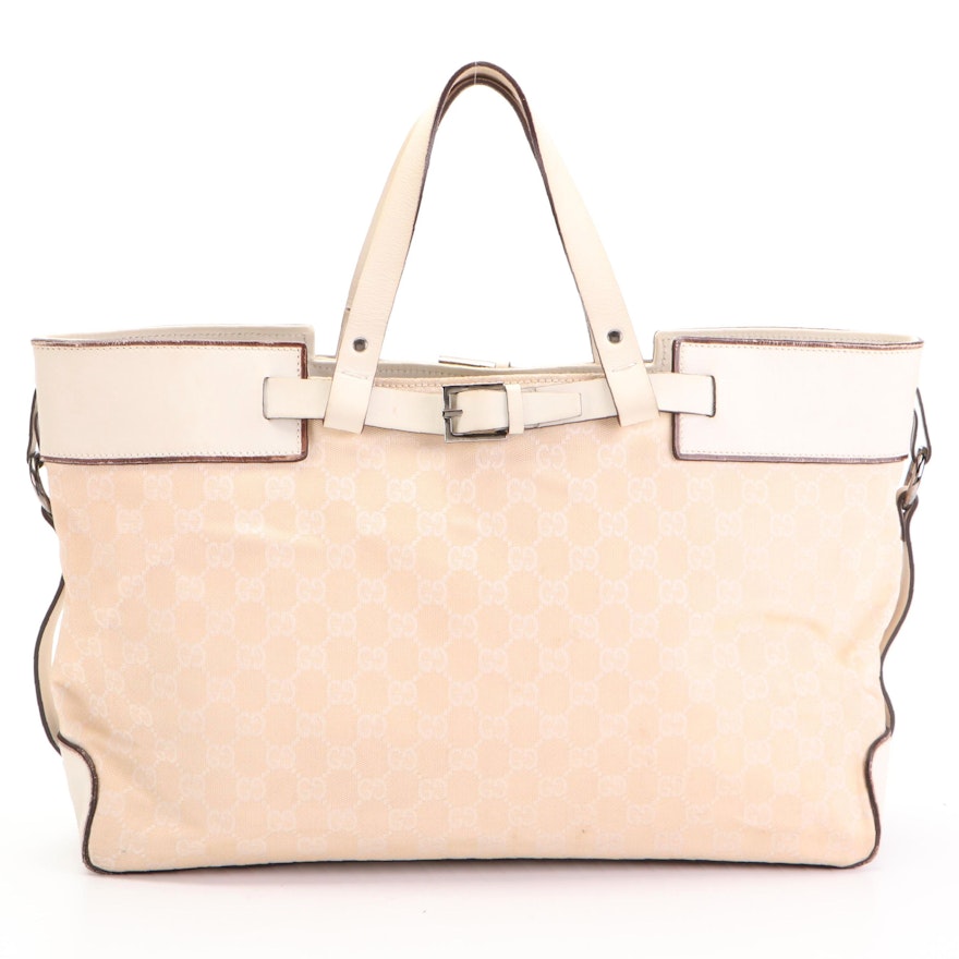Gucci Belted Tote Bag in GG Canvas with Leather Trim