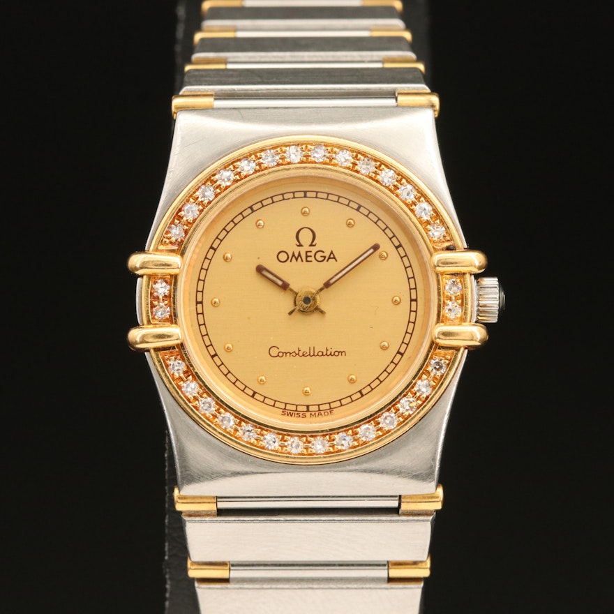 18K Gold and Stainless Steel Omega Constellation Diamond Wristwatch