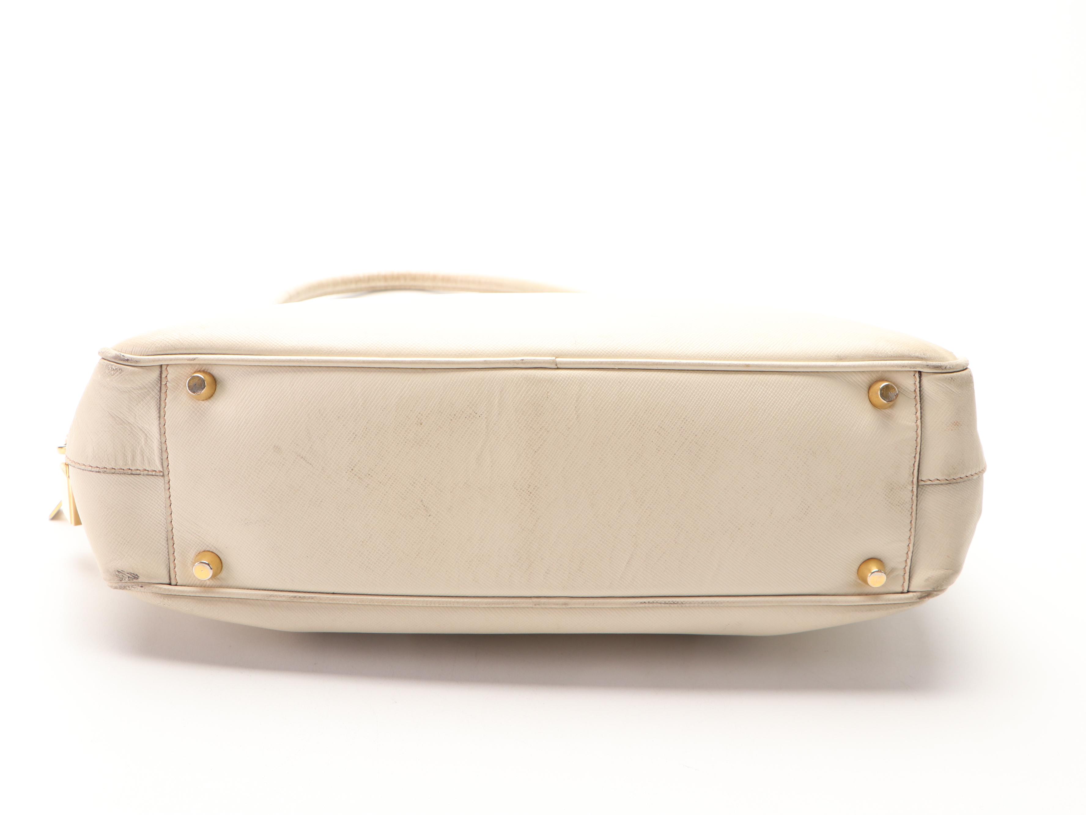 Prada Bauletto Bag in Off-White Saffiano Leather