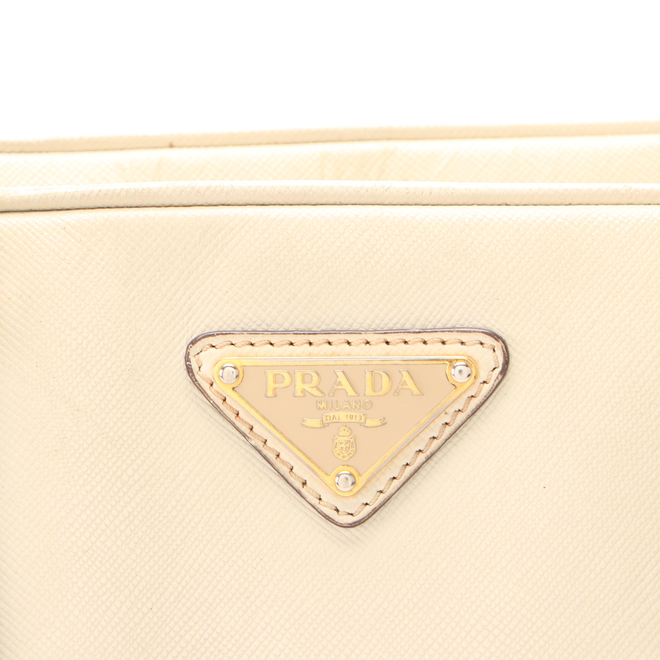 Prada Bauletto Bag in Off-White Saffiano Leather