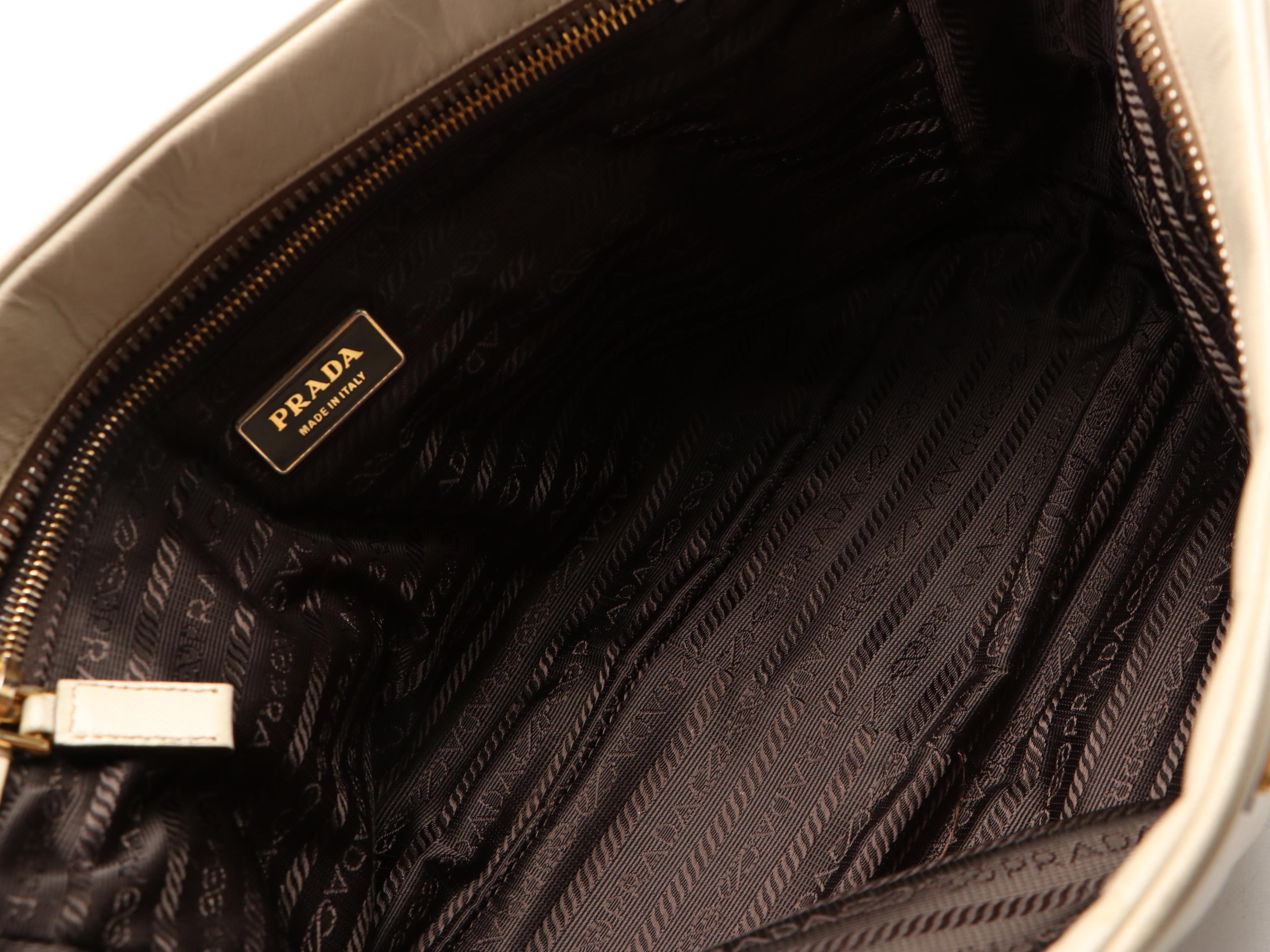 Prada Bauletto Bag in Off-White Saffiano Leather