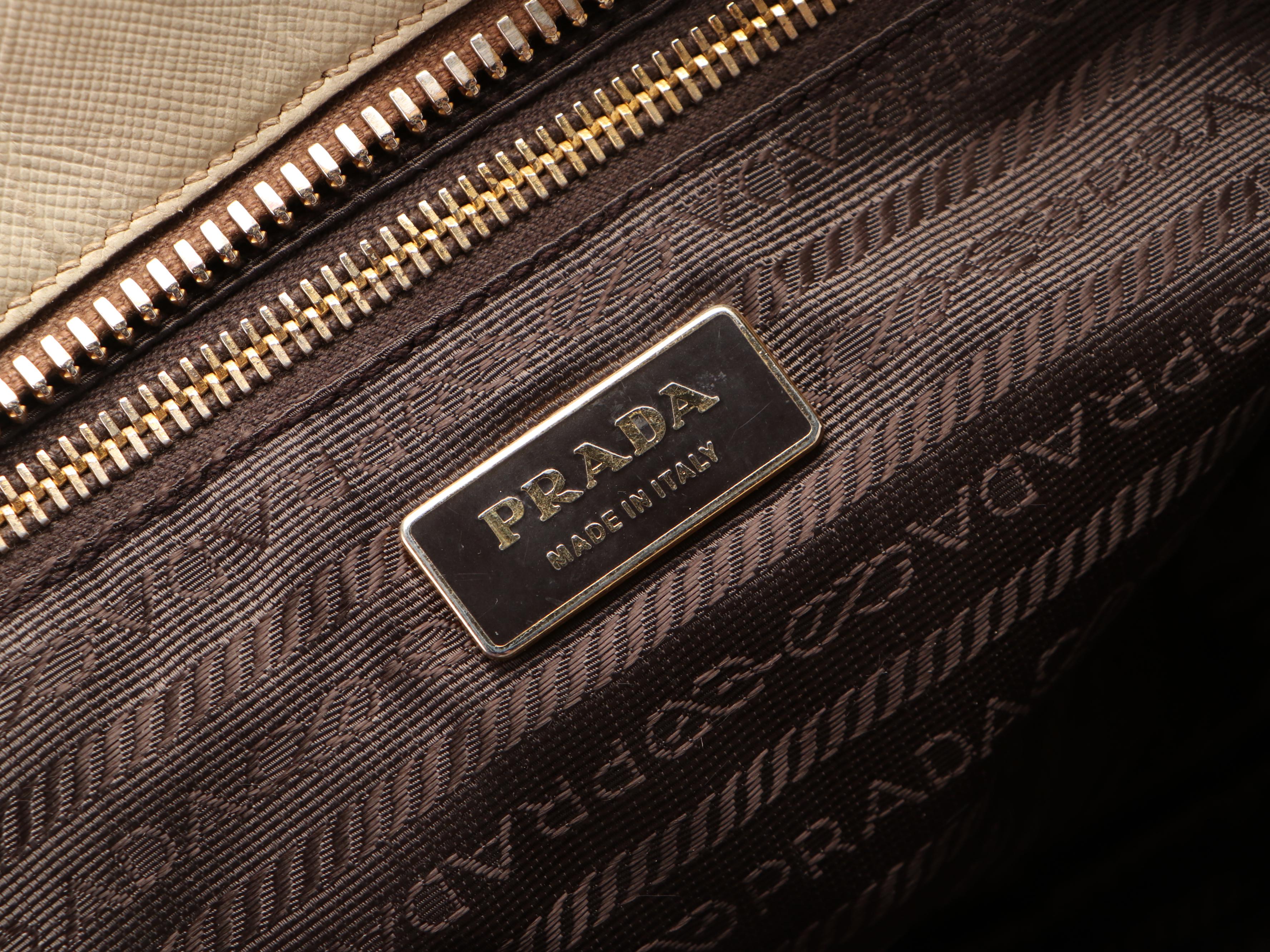 Prada Bauletto Bag in Off-White Saffiano Leather