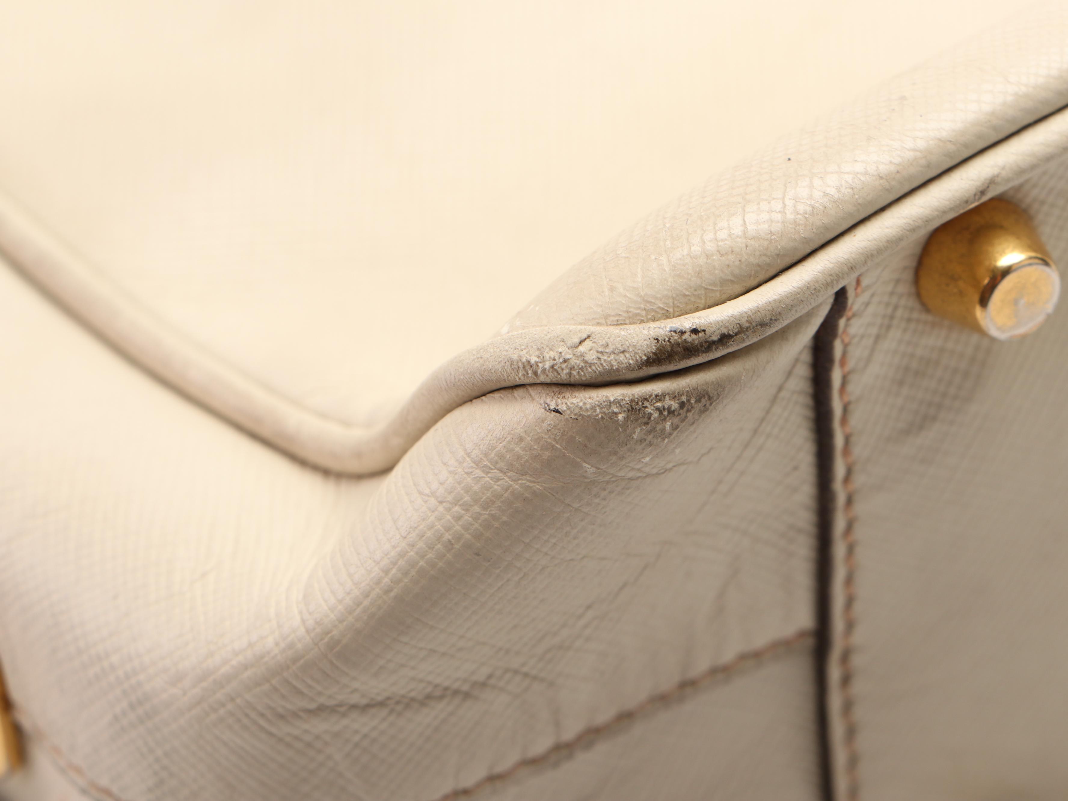 Prada Bauletto Bag in Off-White Saffiano Leather