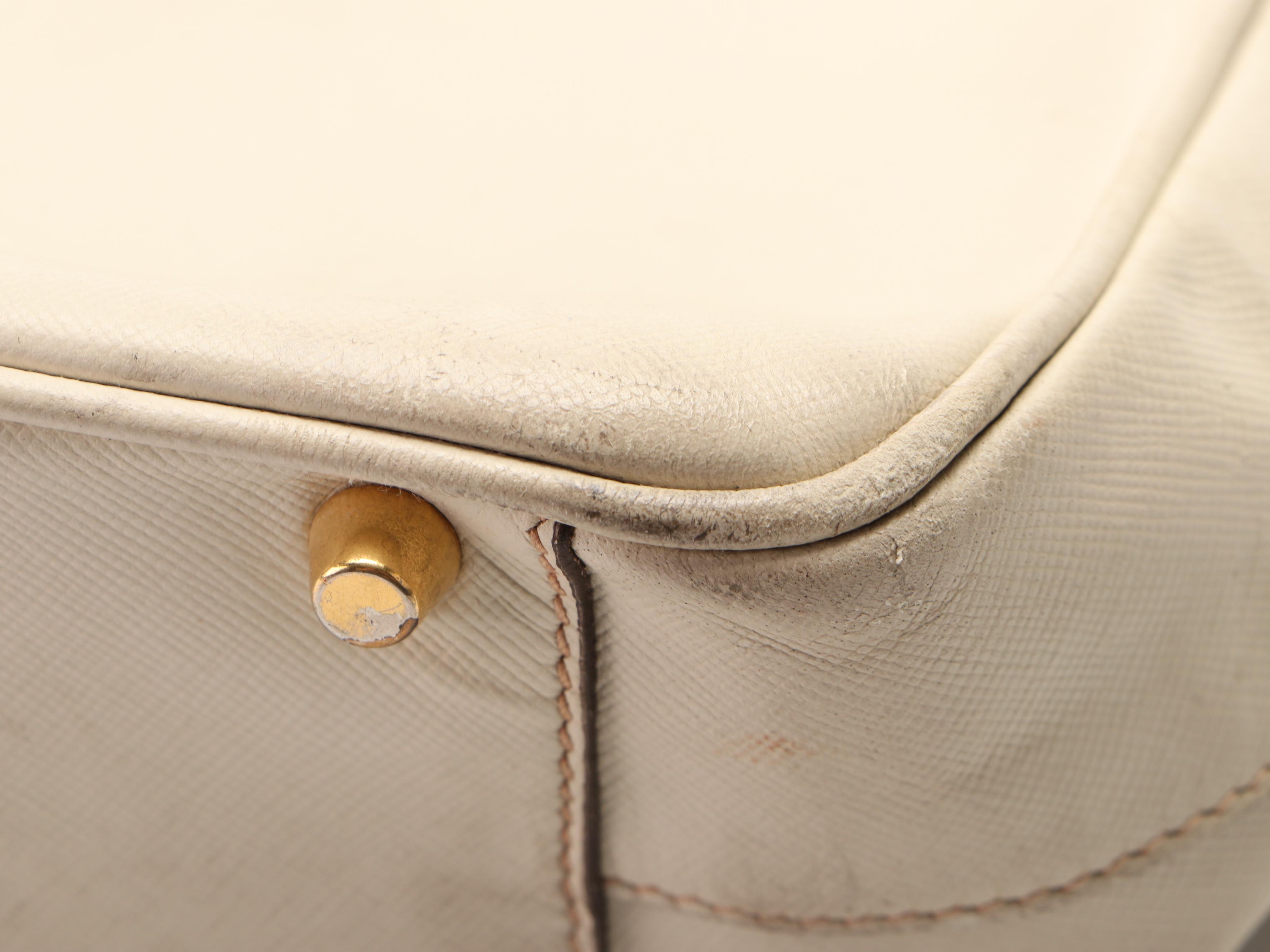 Prada Bauletto Bag in Off-White Saffiano Leather