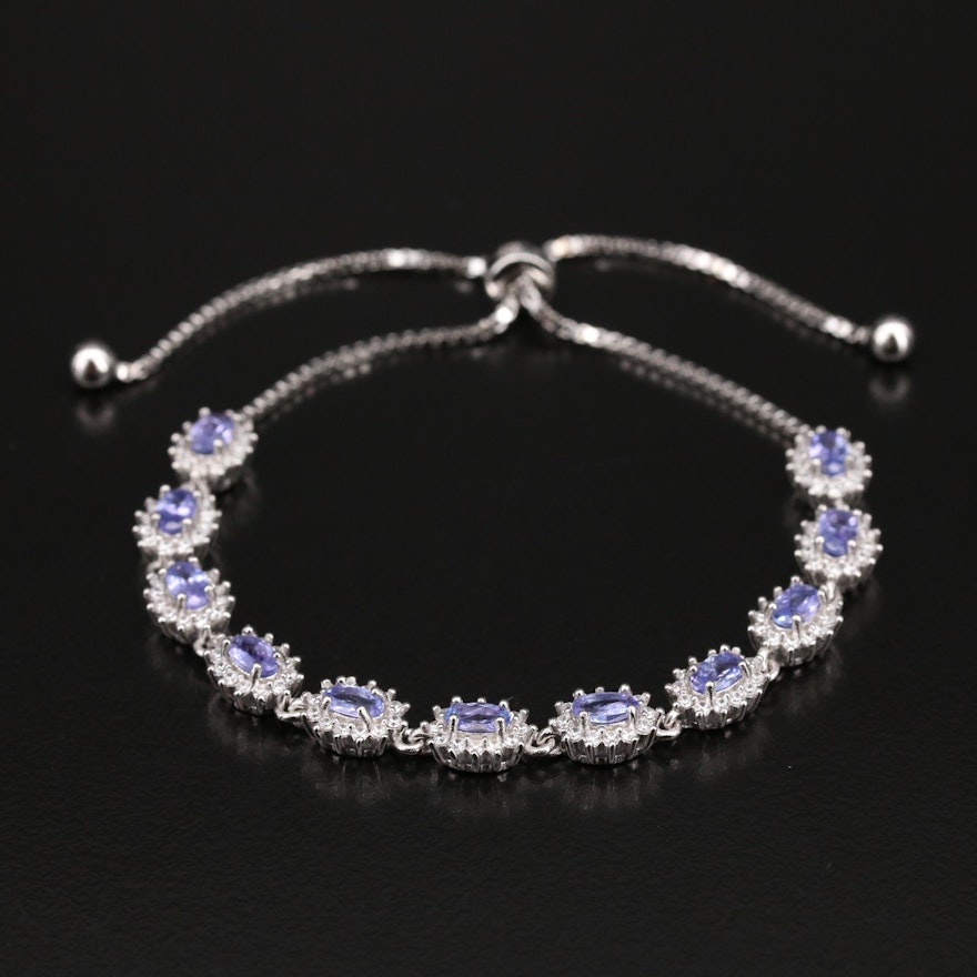 Sterling Tanzanite and Cubic Zirconia Bolo Bracelet