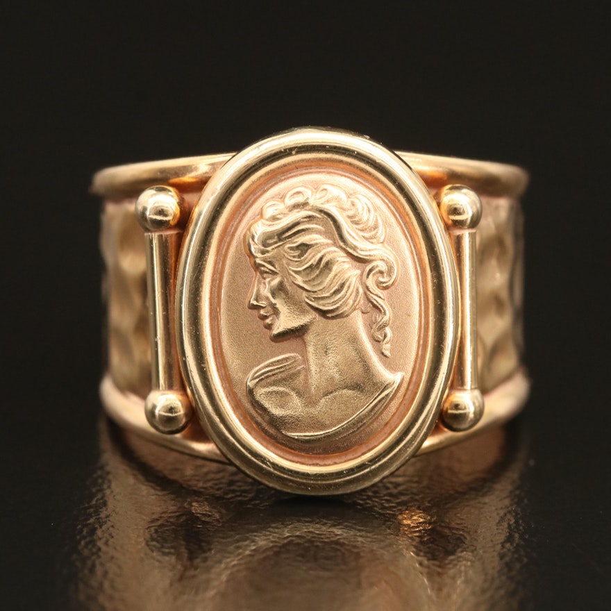 14K Italian Gold Cameo Ring with Open Band
